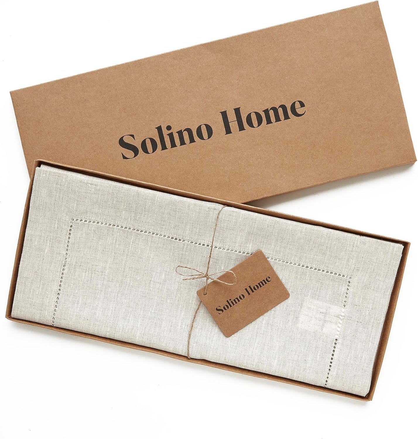Solino Home Linen Light Natural Table Runner 72 Inches Long - 100% Pure Linen Hemstitch Table Runner 14 x 72 Inch for Dresser, Dining, Spring, Summer - Classic Hemstitch