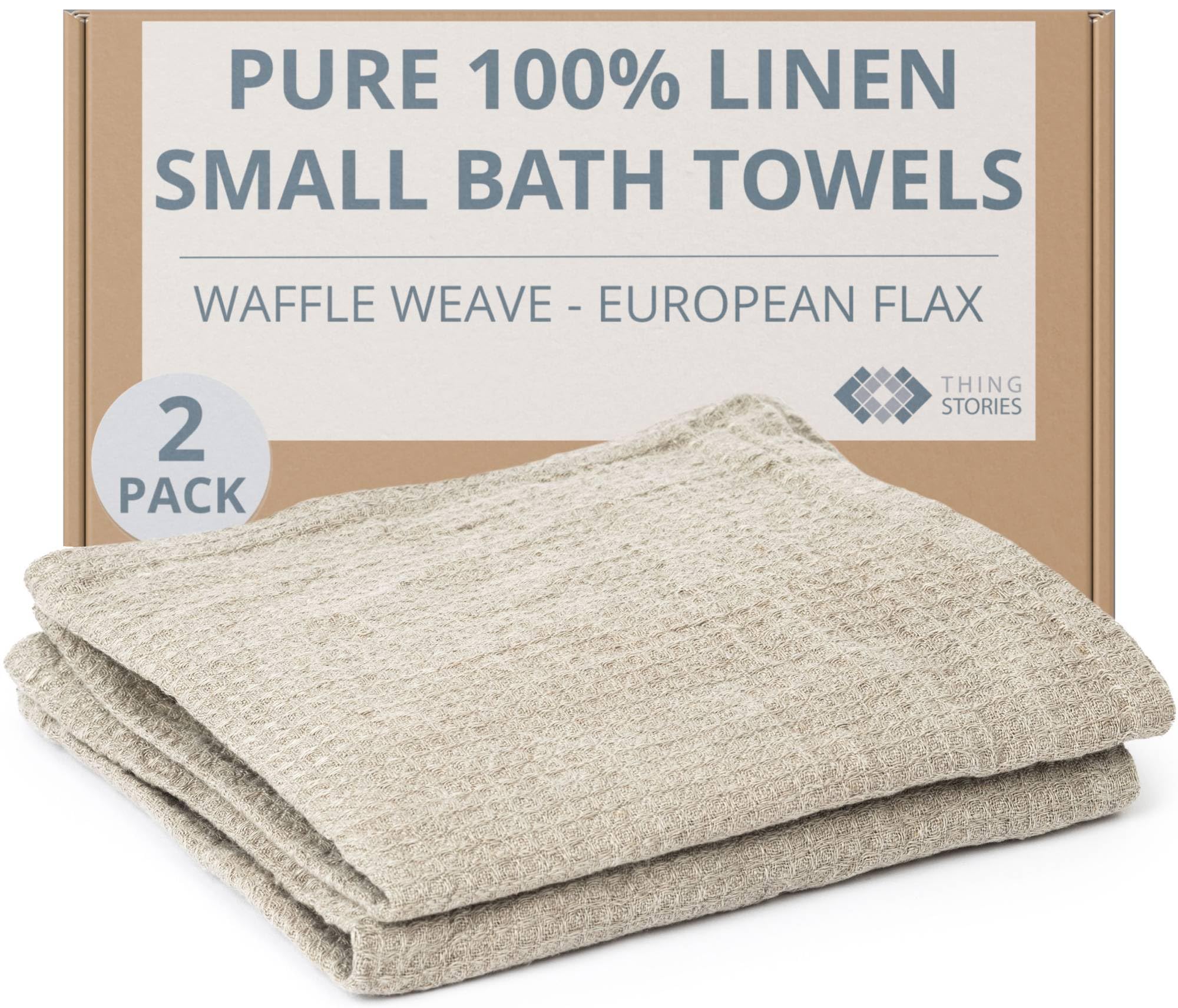 Pure 100% Linen Bath Towel - Quick Dry Towels for Travel Lightweight Waffle Towels for Bathroom 30 x 60-inch - Luxury Black-Natural Thin Hair Towel for Gym or Sauna - Sustainable Bath Sheet