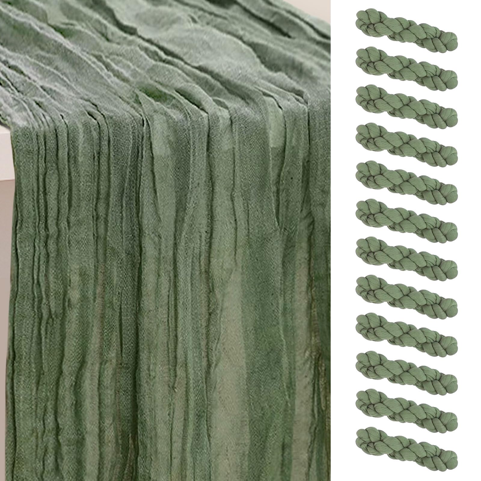 6 Pack Sage Green Cheesecloth Table Runner 35x120 Inch 10Ft Rustic Gauze Cheese Cloth Table Runner Sheer Cheesecloth Table Runners for Wedding Party Bridal Shower Decoration