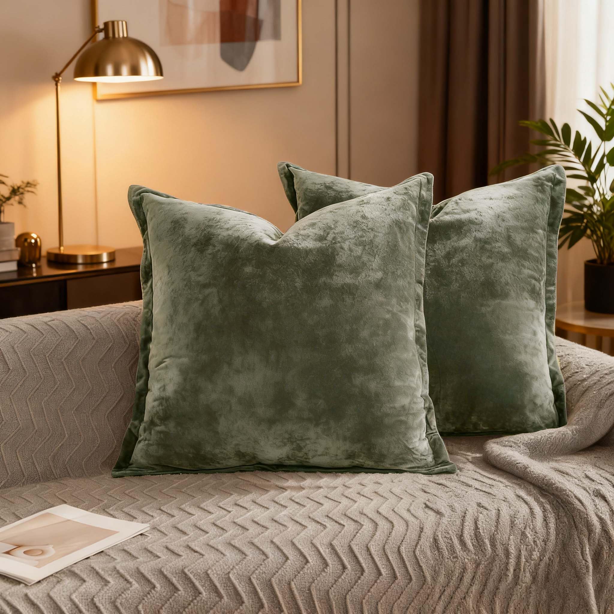 Velvet Pillow Covers 2 Pack Soft 26x26 Pillow Covers Solid Square Euro Shams Decorative Couch Pillow Cases with Wide Border for Sofa Bed Home Decor,Black