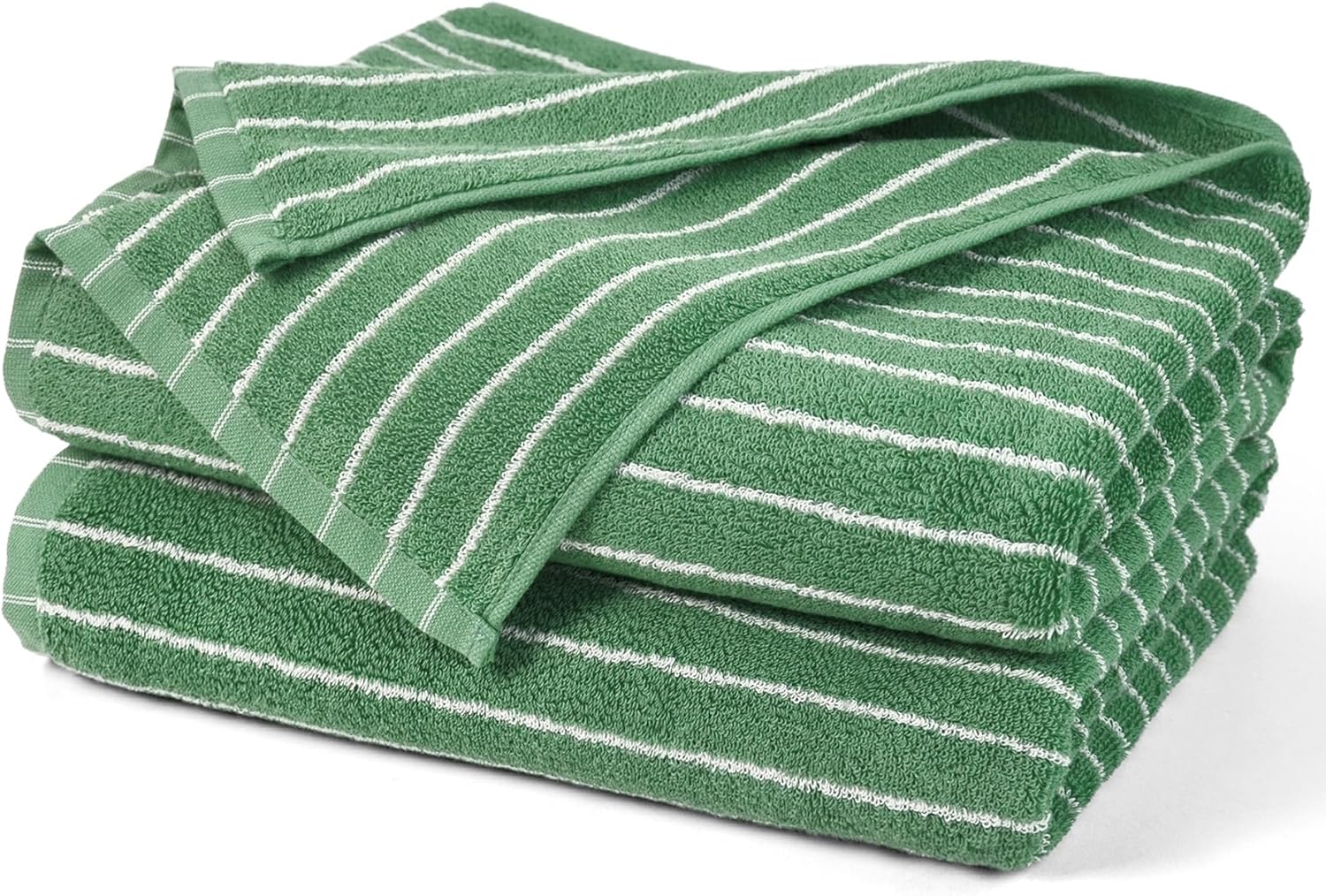 Jacquotha Bath Towels 2 Pack, Lighter & Quick Dry Towels Large 27.5 x 55 inches, Luxury Terry Cotton Towels for Bathroom Beach Swim, Forest Green & White Striped
