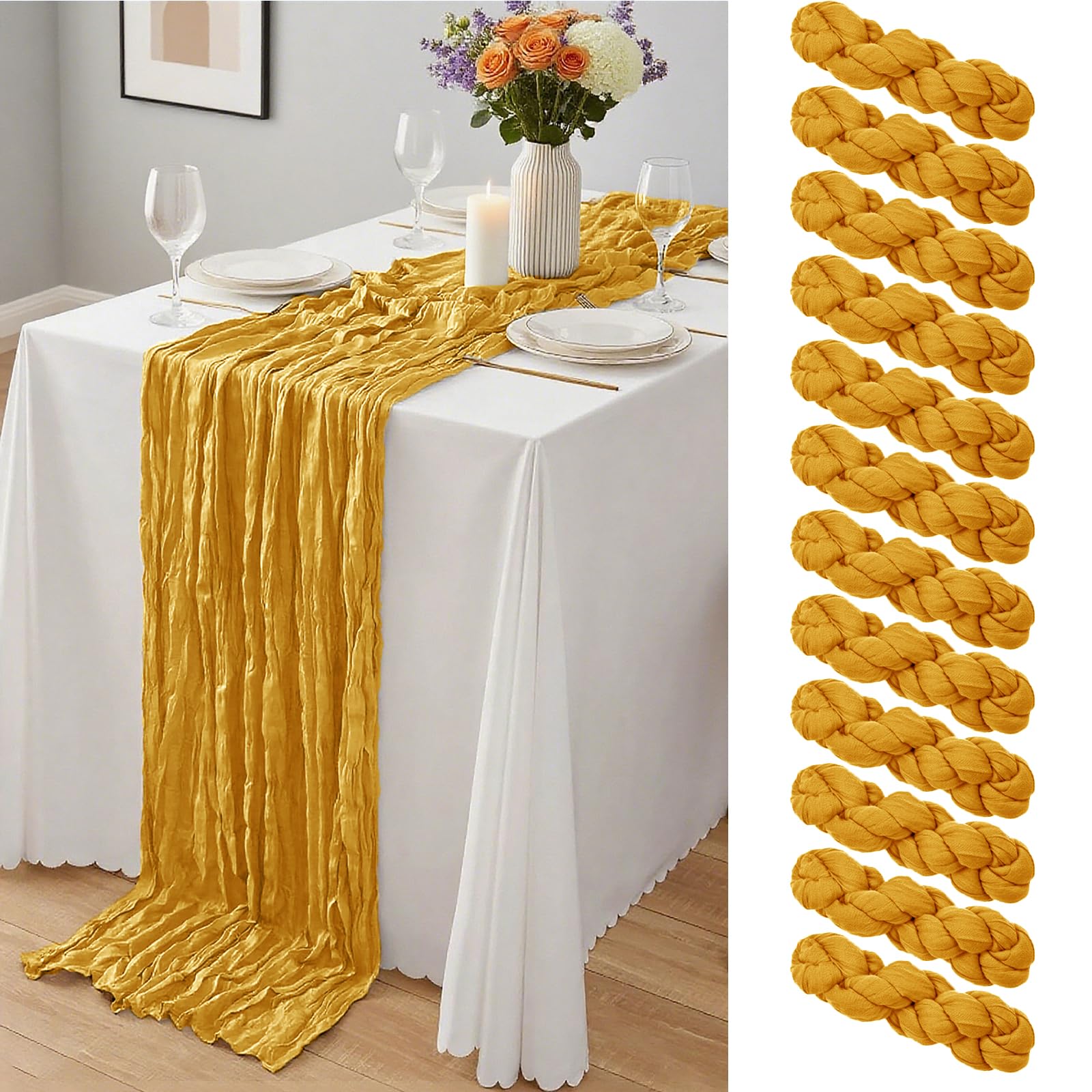 12 Pack Dusty Blue Cheesecloth Table Runner 10Ft, Gauze Table Runners 21.5 x 120 inch,Semi Sheer Cheese Cloth Fabric Runner Bulk for Wedding,Party,Baby Shower,Bridal Shower
