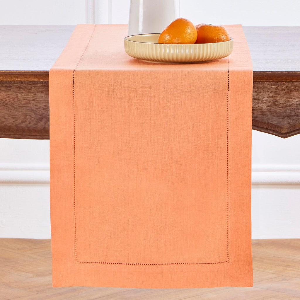 Solino Home Linen Light Natural Table Runner 72 Inches Long - 100% Pure Linen Hemstitch Table Runner 14 x 72 Inch for Dresser, Dining, Spring, Summer - Classic Hemstitch