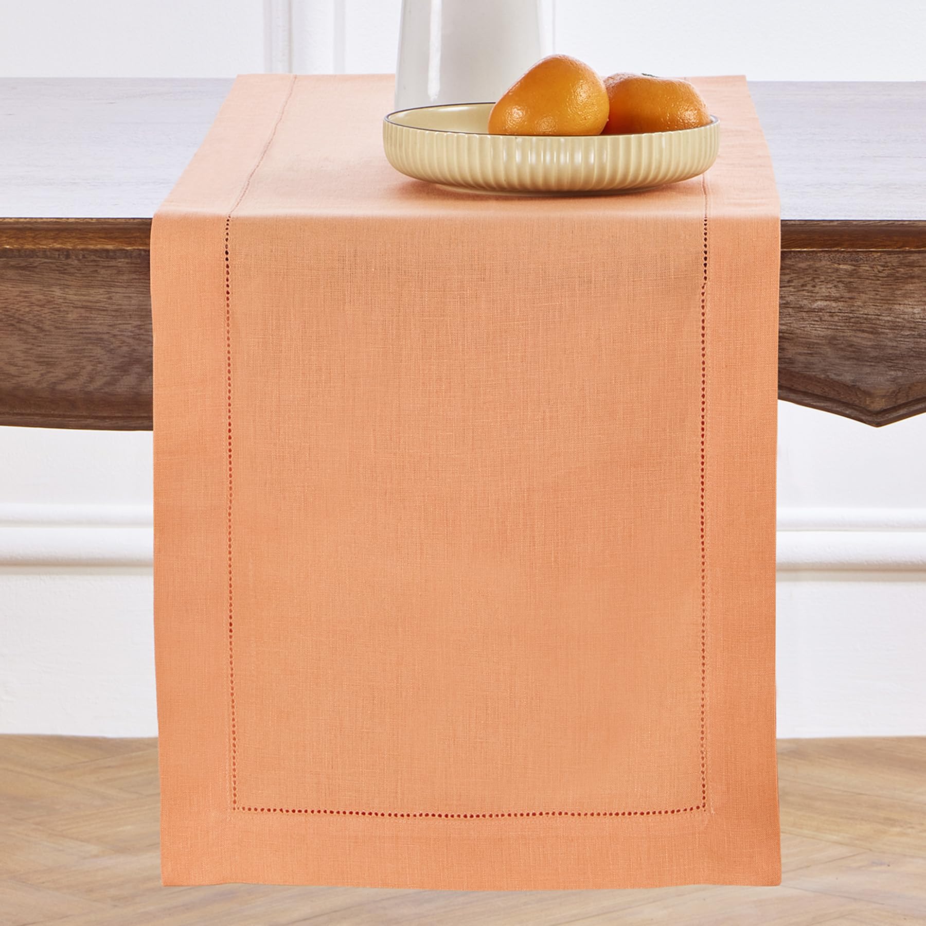 Solino Home Linen Light Natural Table Runner 72 Inches Long - 100% Pure Linen Hemstitch Table Runner 14 x 72 Inch for Dresser, Dining, Spring, Summer - Classic Hemstitch