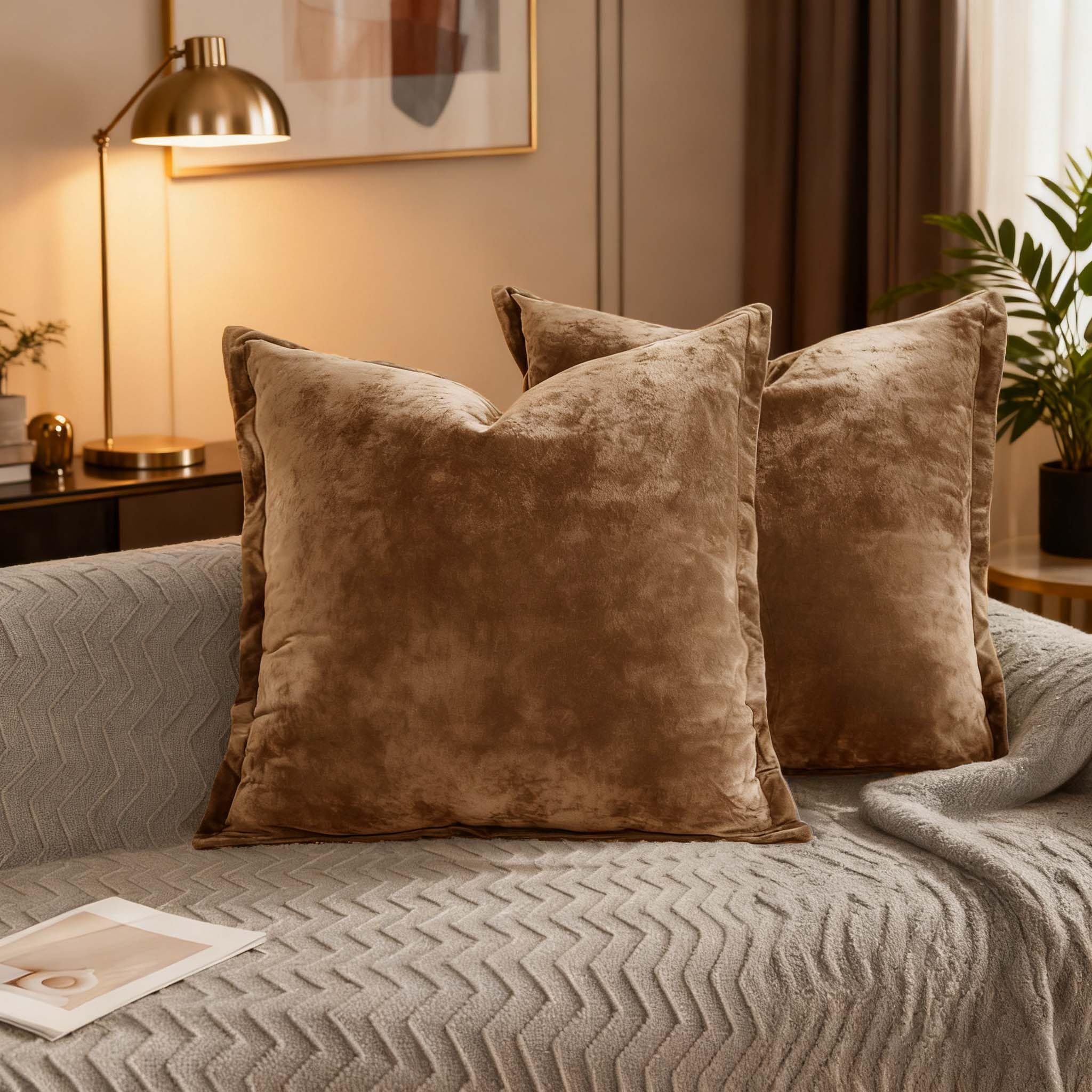 Velvet Pillow Covers 2 Pack Soft 26x26 Pillow Covers Solid Square Euro Shams Decorative Couch Pillow Cases with Wide Border for Sofa Bed Home Decor,Black
