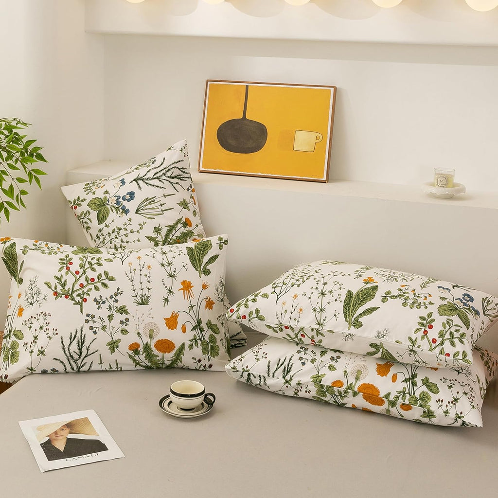 ECOCOTT 100% Cotton Pillowcases Standard Size, Floral Print Pattern Pillow Cover 4 Pack, Super Soft Envelope Closure Standard Pillow Case Set (Standard, 20"x26")