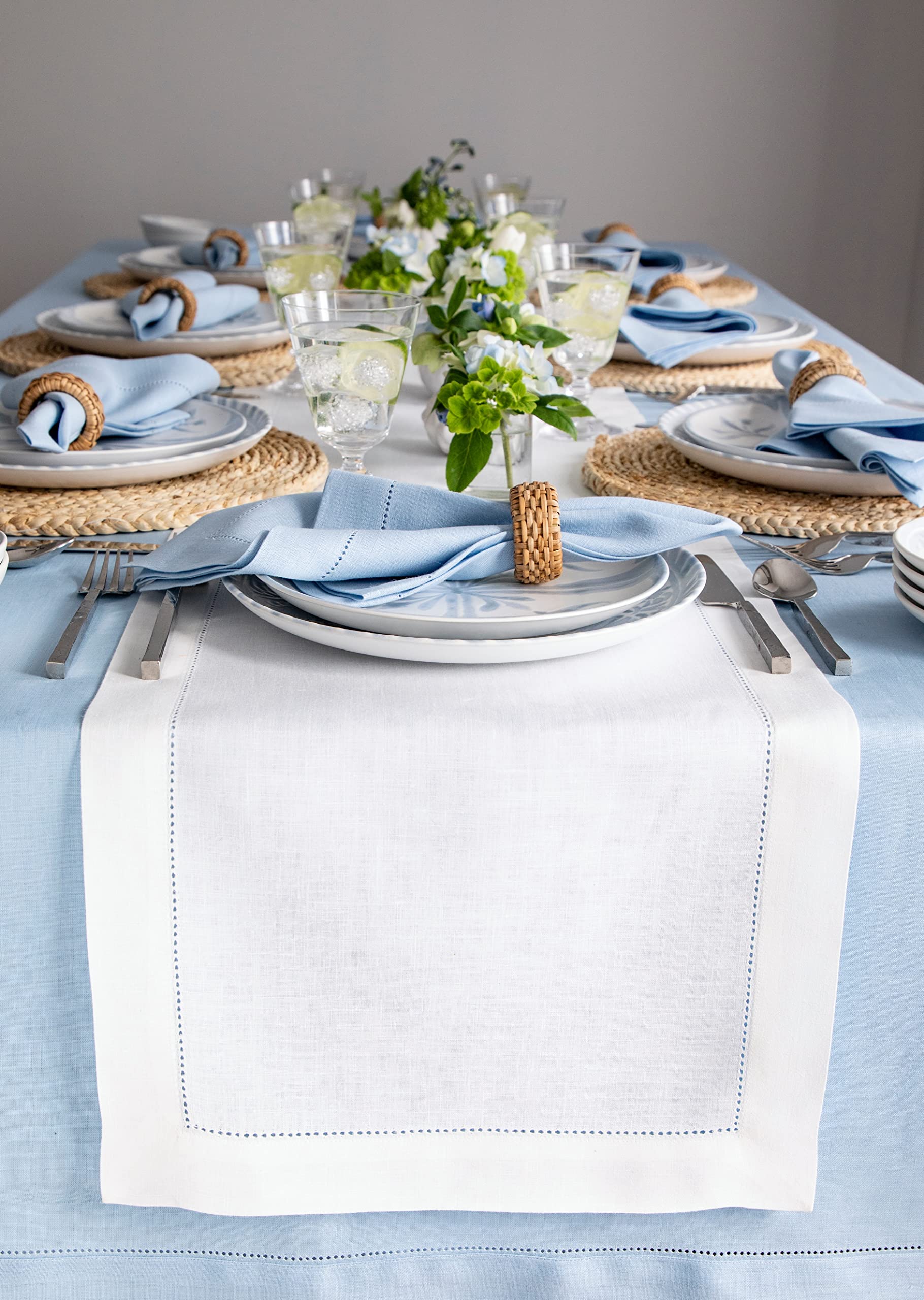 Solino Home Linen Light Natural Table Runner 72 Inches Long - 100% Pure Linen Hemstitch Table Runner 14 x 72 Inch for Dresser, Dining, Spring, Summer - Classic Hemstitch