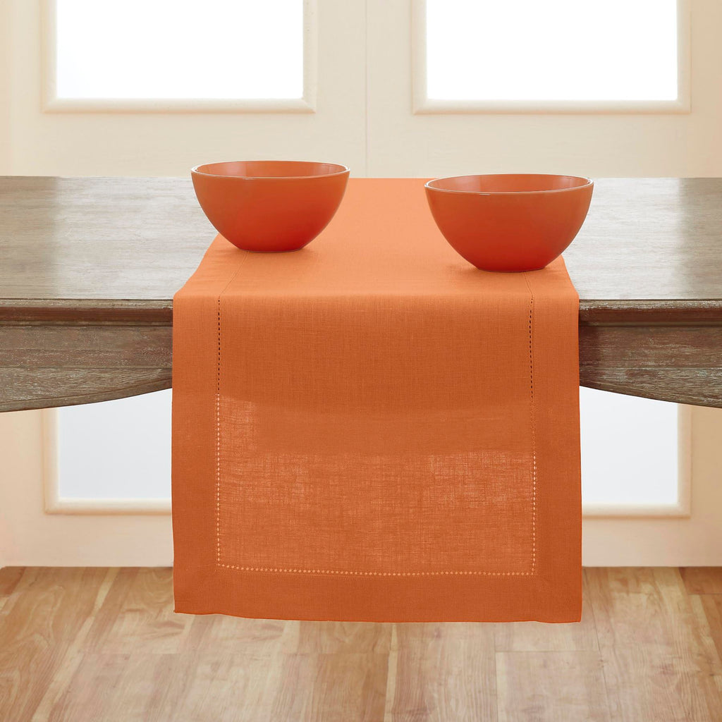 Solino Home Linen Light Natural Table Runner 72 Inches Long - 100% Pure Linen Hemstitch Table Runner 14 x 72 Inch for Dresser, Dining, Spring, Summer - Classic Hemstitch