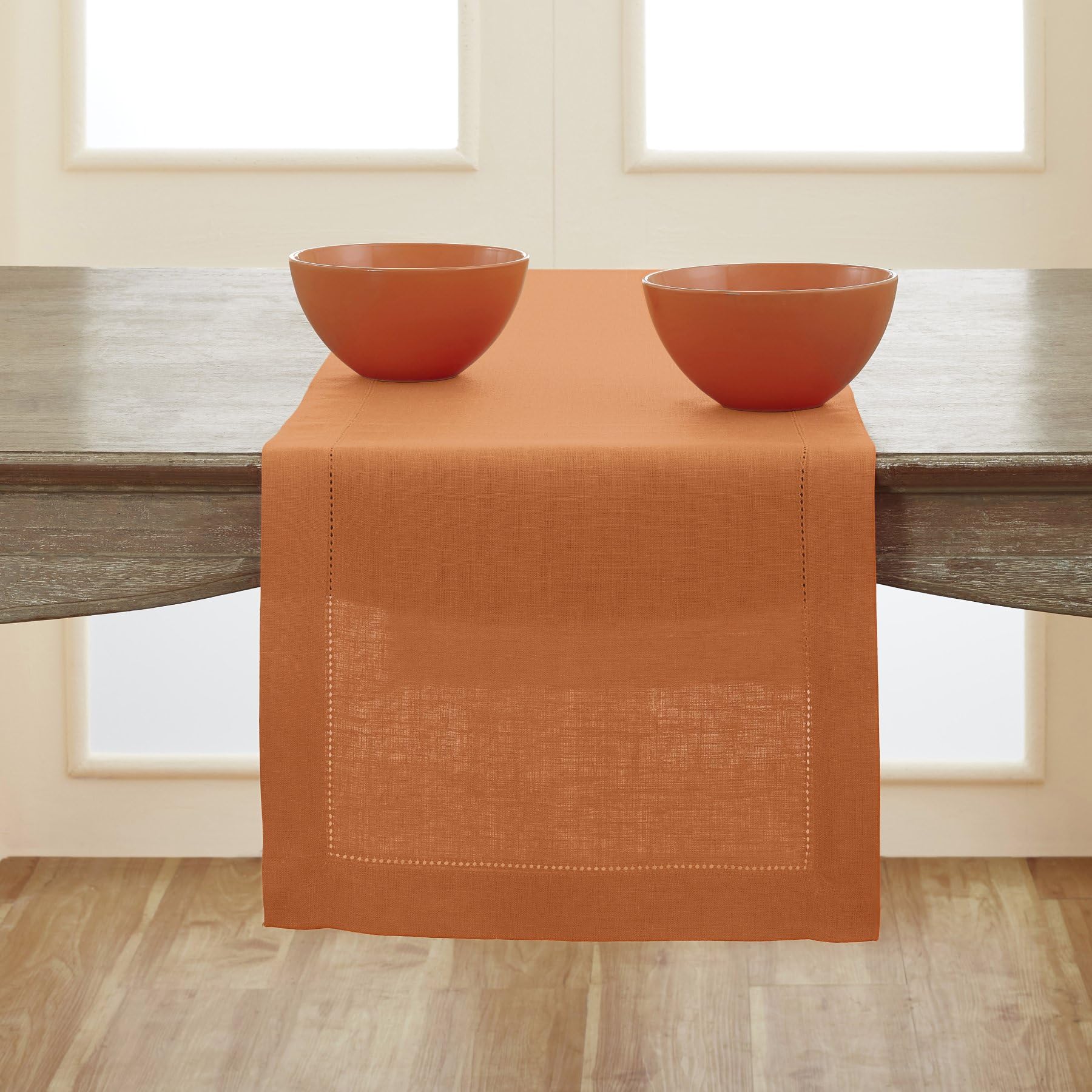 Solino Home Linen Light Natural Table Runner 72 Inches Long - 100% Pure Linen Hemstitch Table Runner 14 x 72 Inch for Dresser, Dining, Spring, Summer - Classic Hemstitch