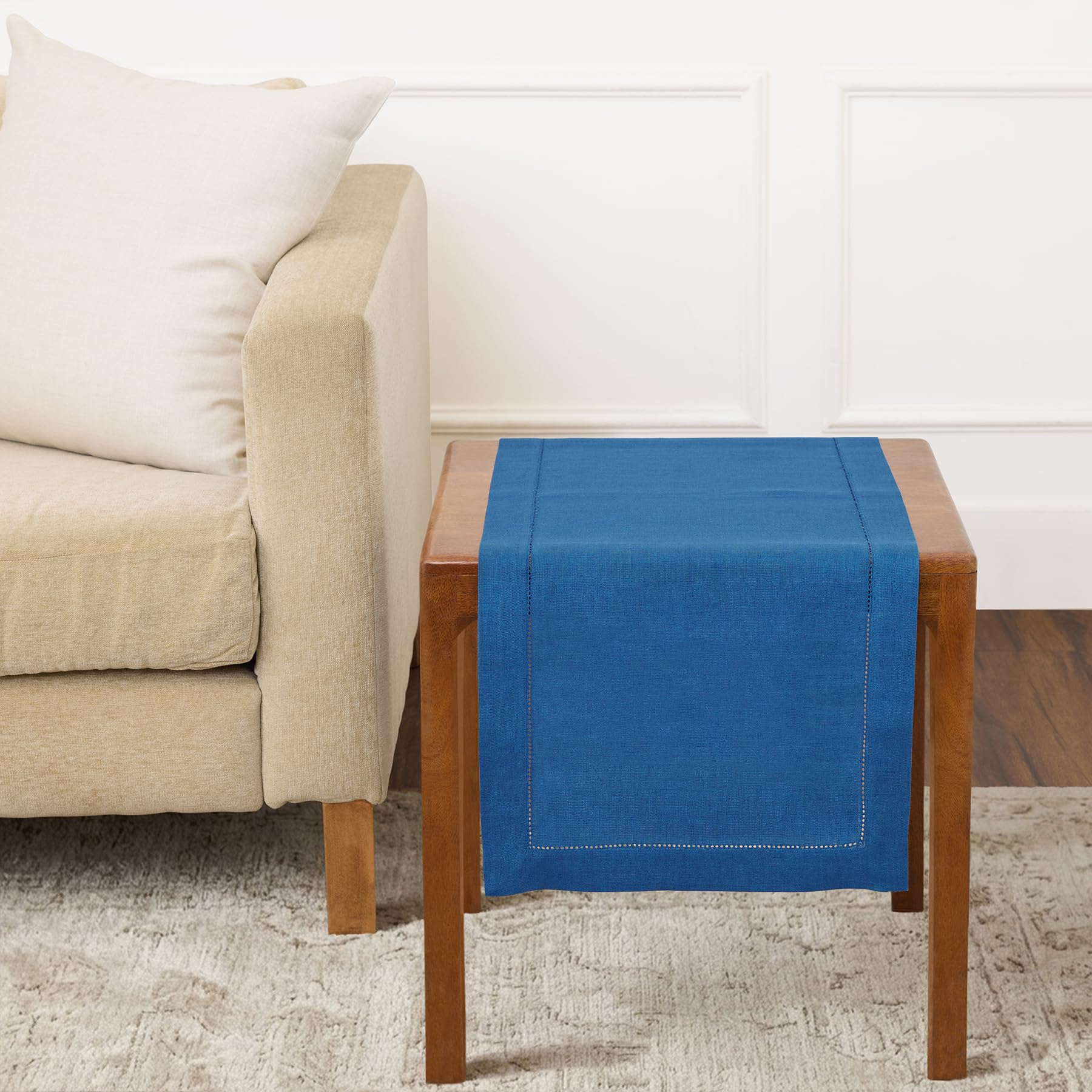 Solino Home Linen Light Natural Table Runner 72 Inches Long - 100% Pure Linen Hemstitch Table Runner 14 x 72 Inch for Dresser, Dining, Spring, Summer - Classic Hemstitch