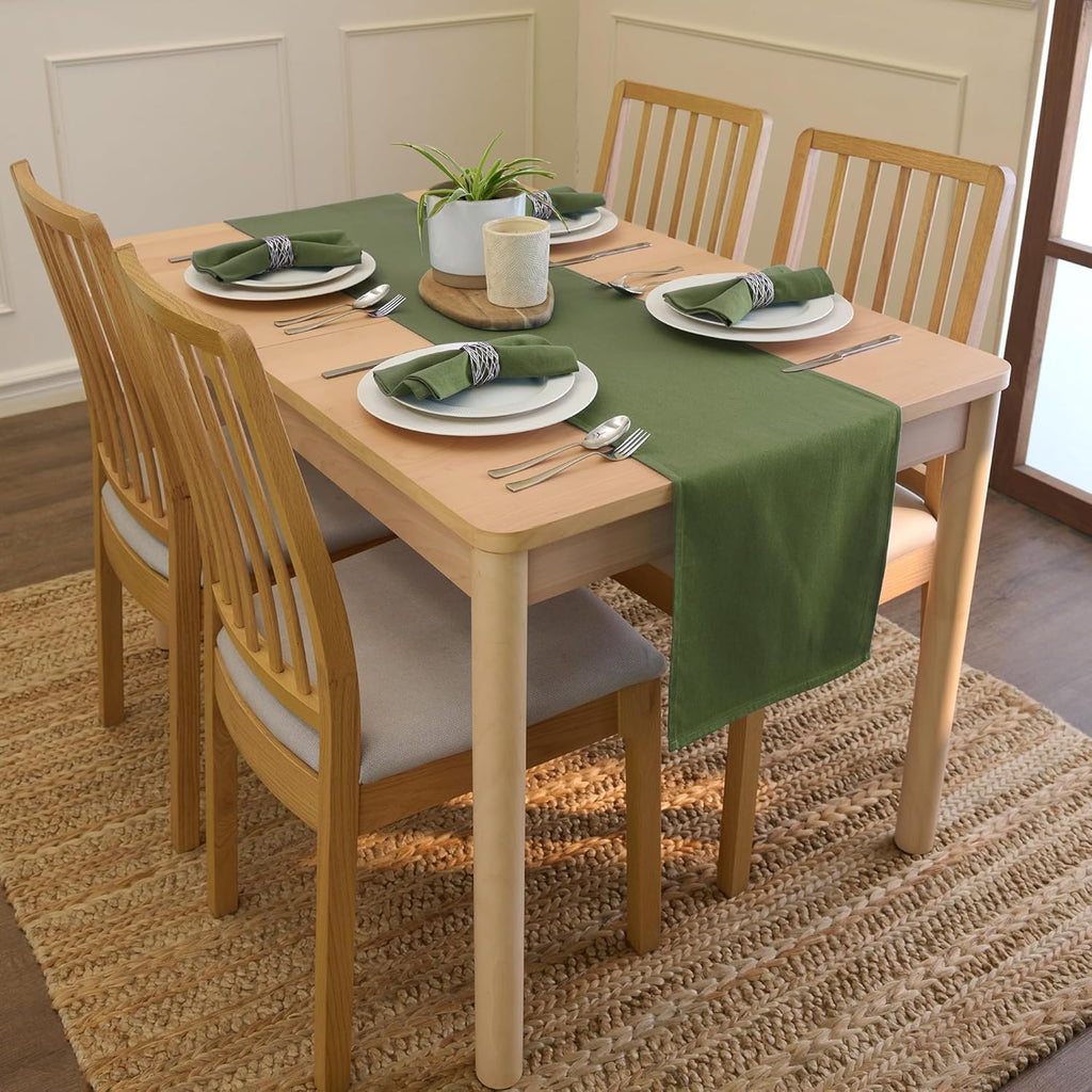 Encasa XO Table Runner 13"x72" Long | Cotton Canvas Fabric | Leaf Green Solid Color | Machine Washable & Durable