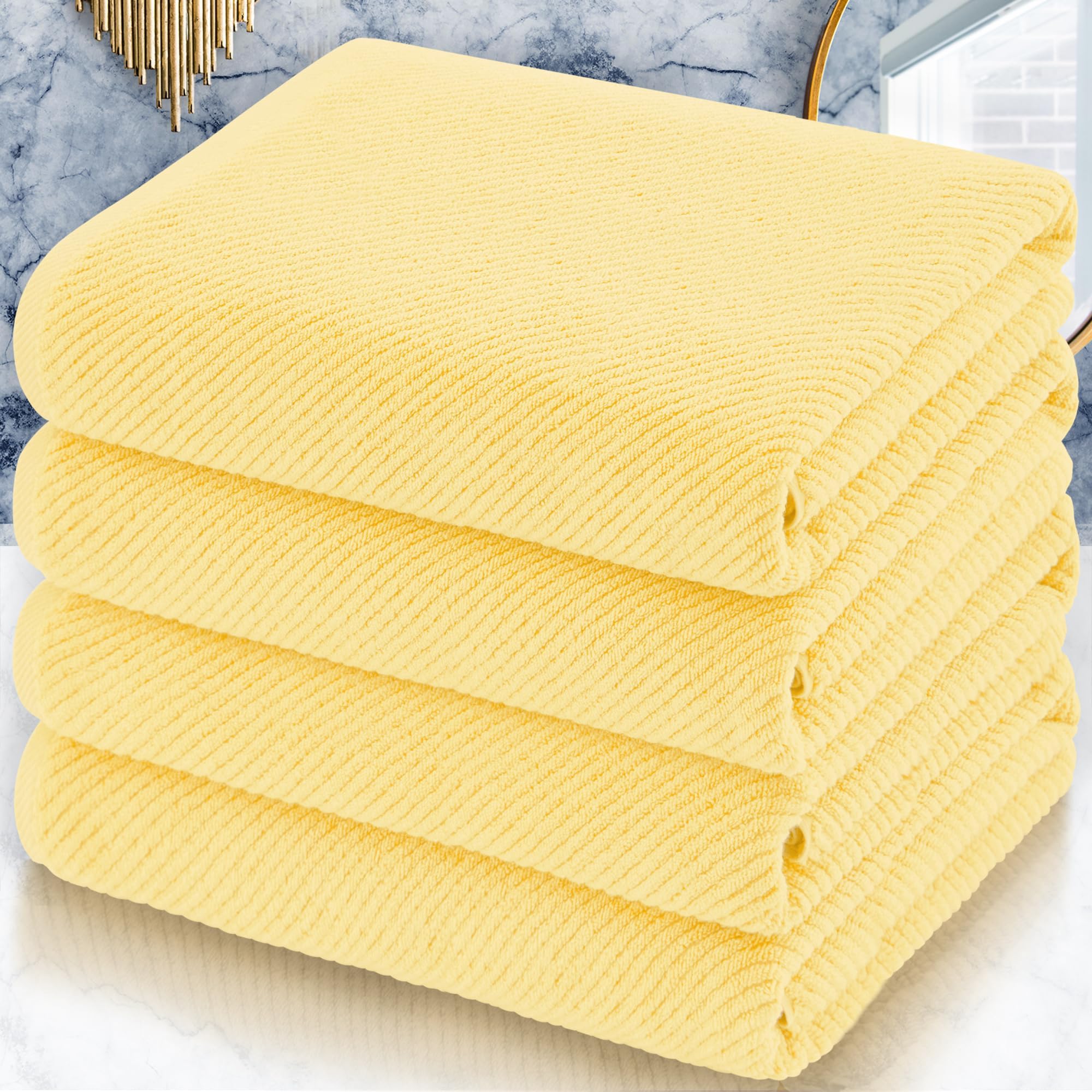 VOOVA & MOVAS Bath Towel Sets - 100% Cotton | Quick Dry | Light Weight | Thick | Soft, Beige Towels Set of 6, 2 Large Bath 30" x 56", 2 Hand 18" x 28", 2 Washcloths 13" x 13", Tan Towel Gift Set