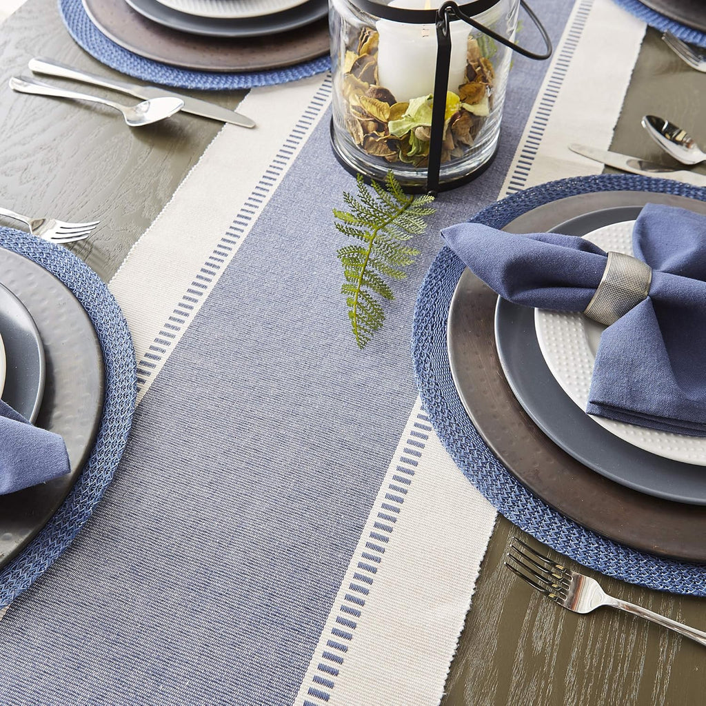 Stripe Woven Table Runner, 13x72-inch, French Blue
