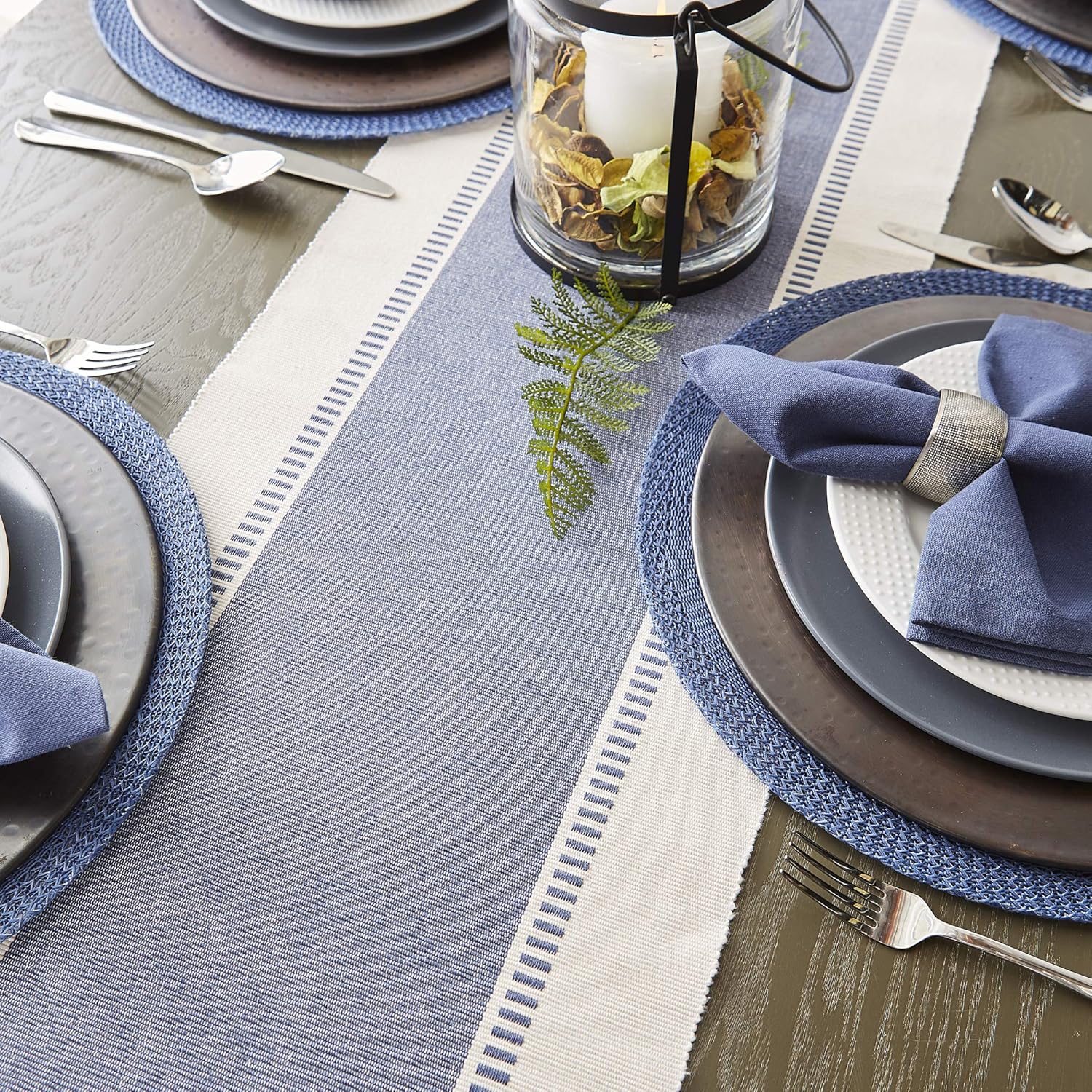 Stripe Woven Table Runner, 13x72-inch, French Blue