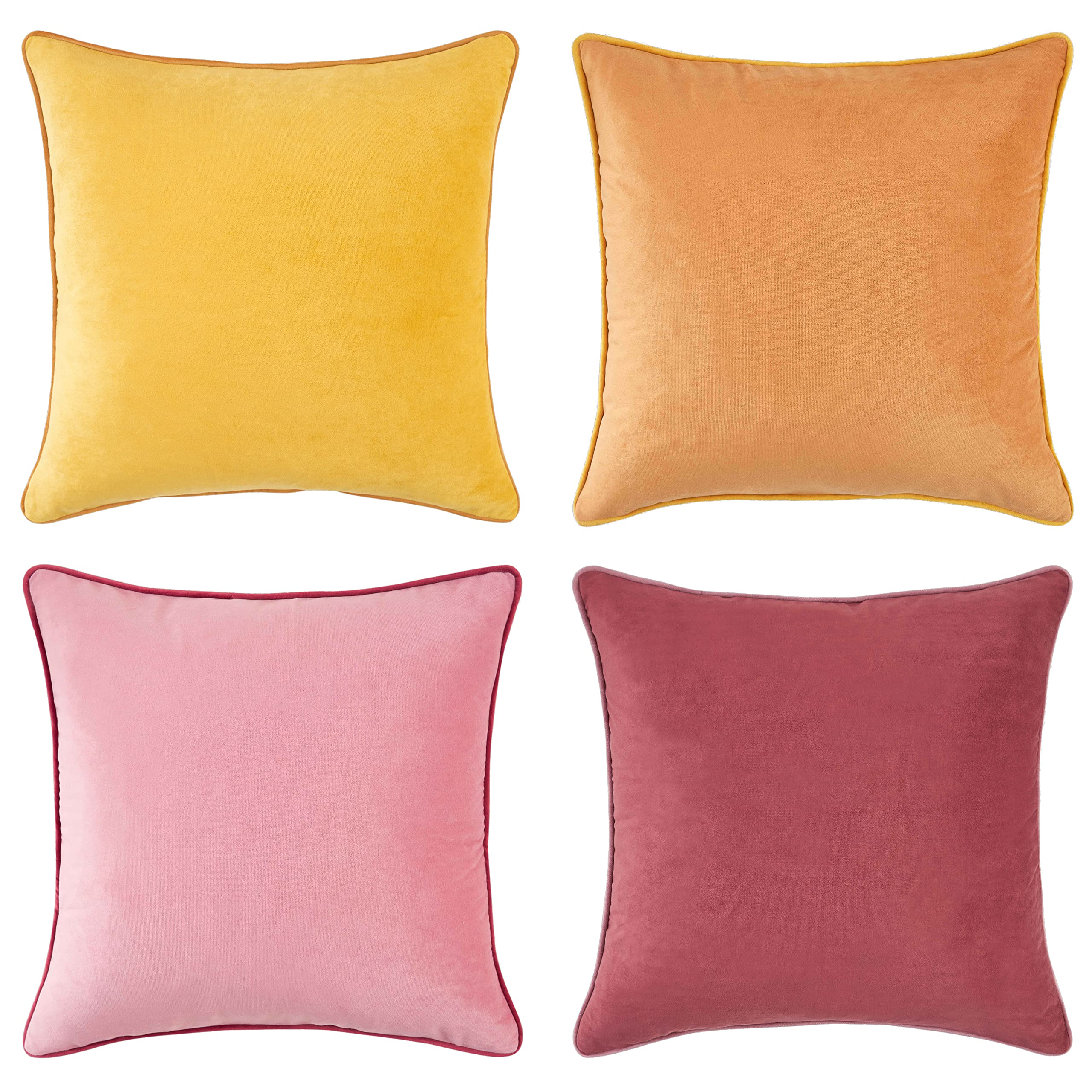 Set of 4 18×18 Inch Double-Sided Velvet Throw Pillow Covers, Orange & Teal
