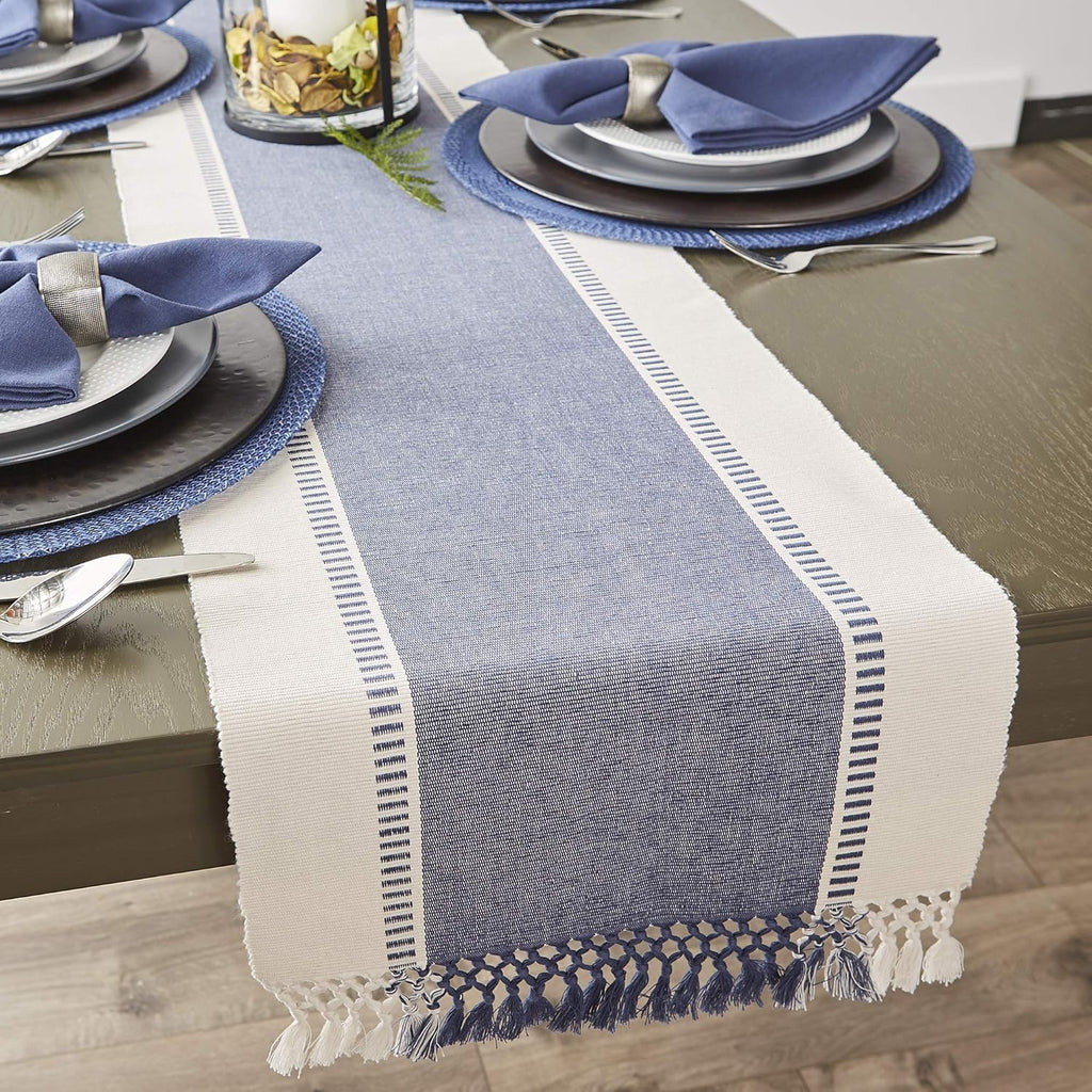 Stripe Woven Table Runner, 13x72-inch, French Blue