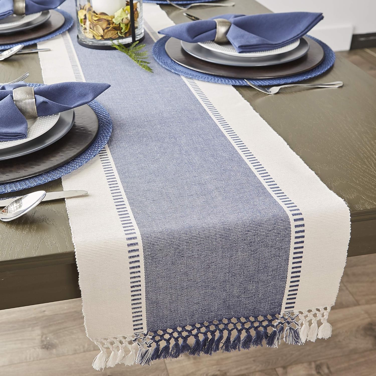 Stripe Woven Table Runner, 13x72-inch, French Blue
