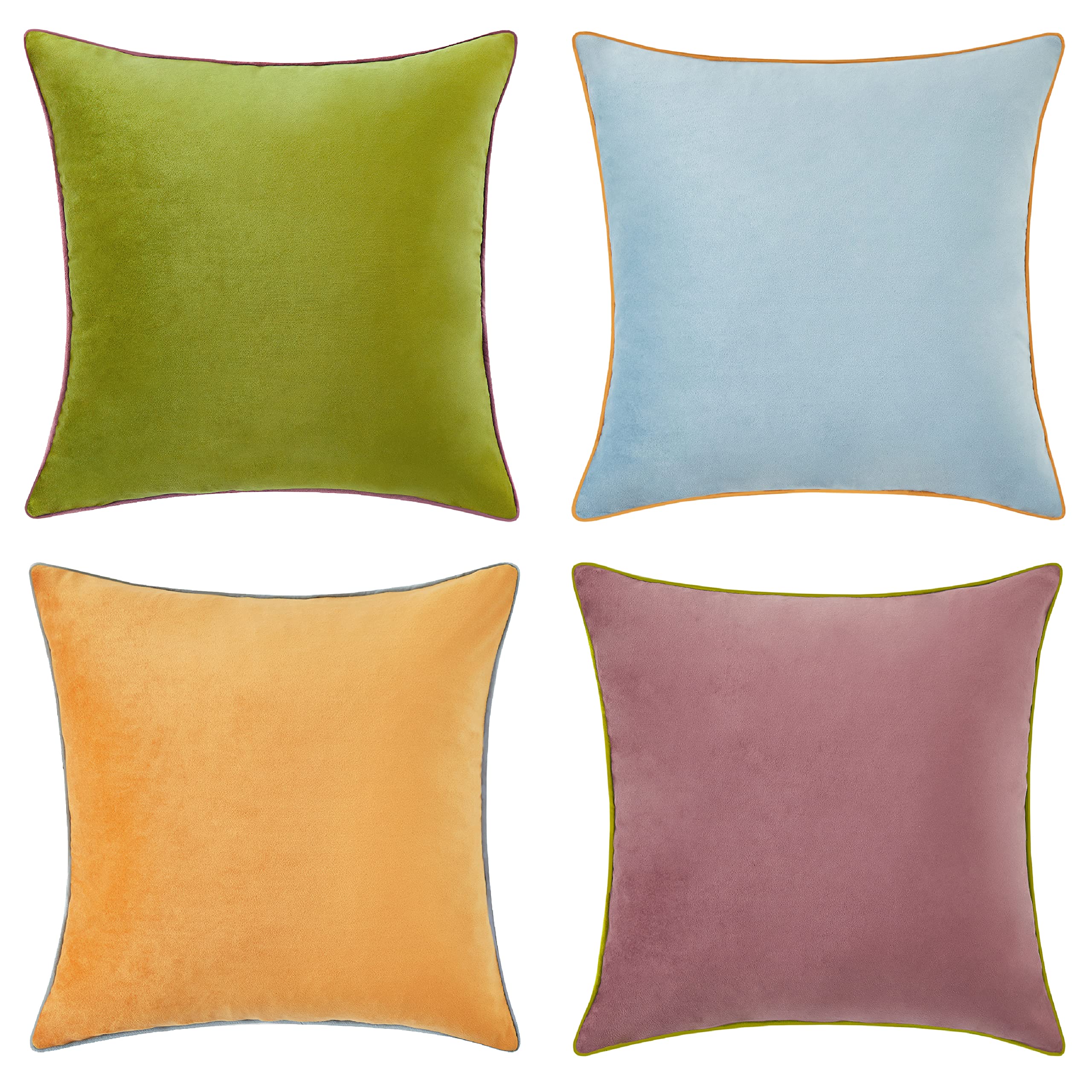 Set of 4 18×18 Inch Double-Sided Velvet Throw Pillow Covers, Orange & Teal