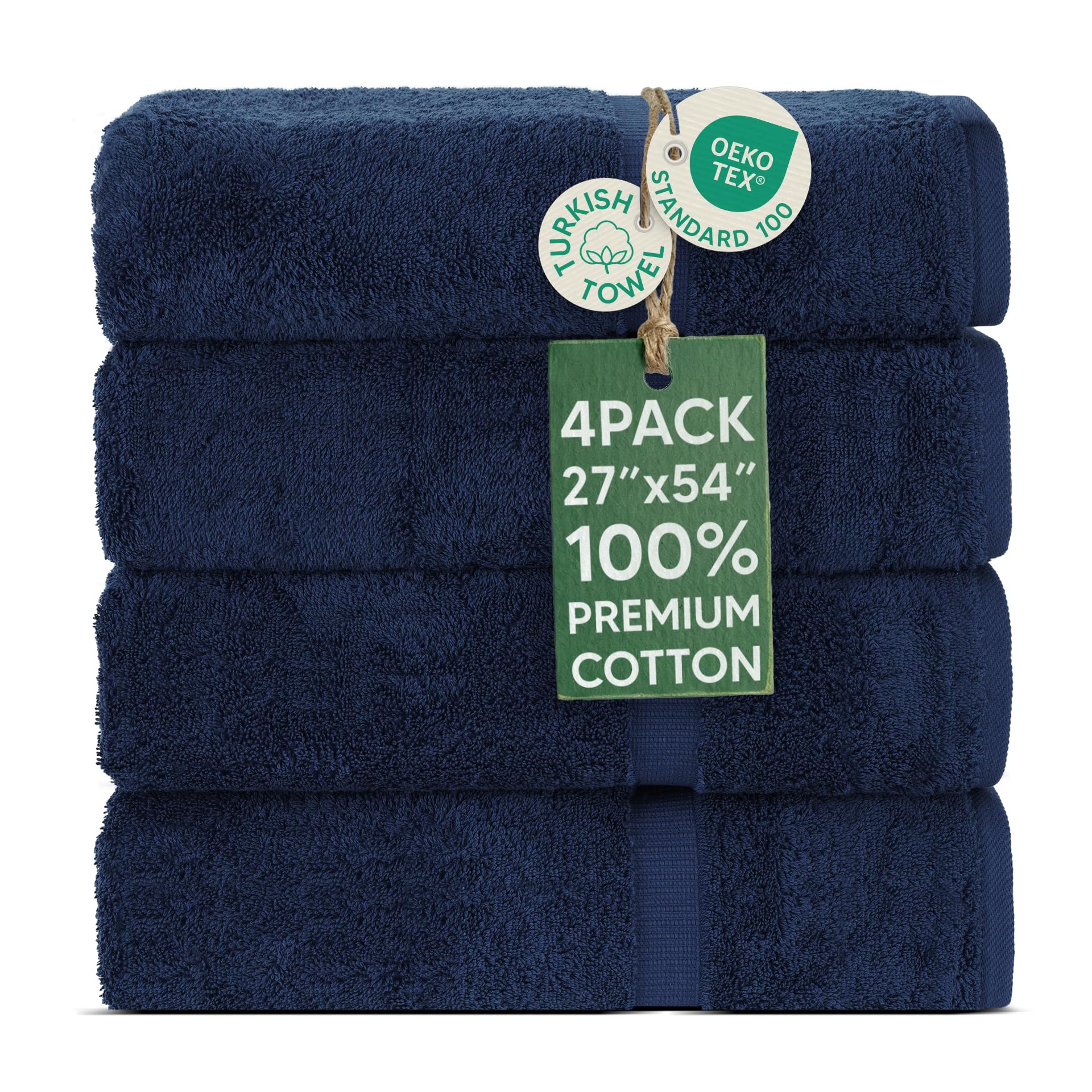 Chakir Turkish Linens 4 Piece Extra Large Bath Towels, 100% Cotton Luxury Turkish Towels for Bathroom, Soft Absorbent Bath Towels, 30 x 60 Inches, Wedgewood