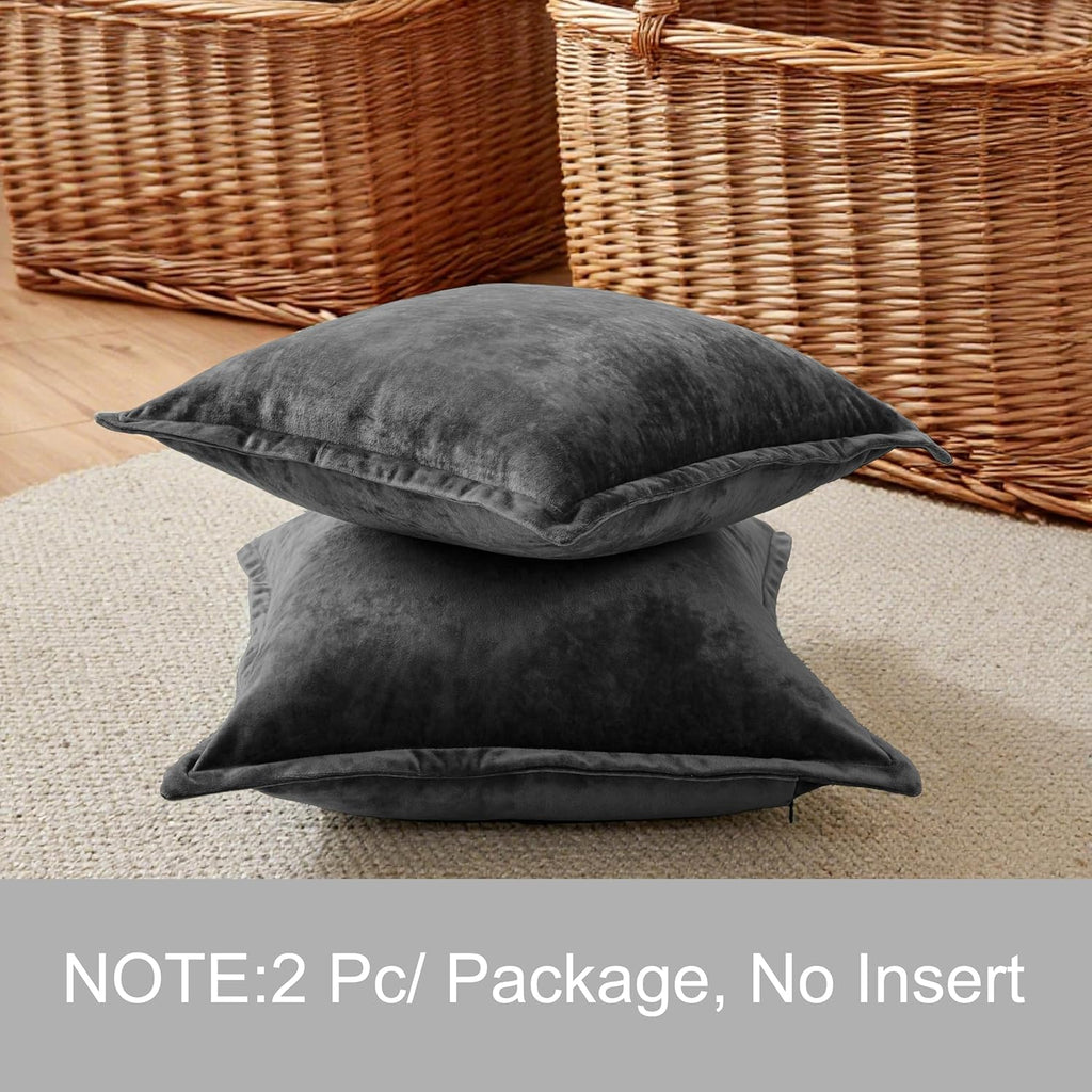 Velvet Pillow Covers 2 Pack Soft 26x26 Pillow Covers Solid Square Euro Shams Decorative Couch Pillow Cases with Wide Border for Sofa Bed Home Decor,Black