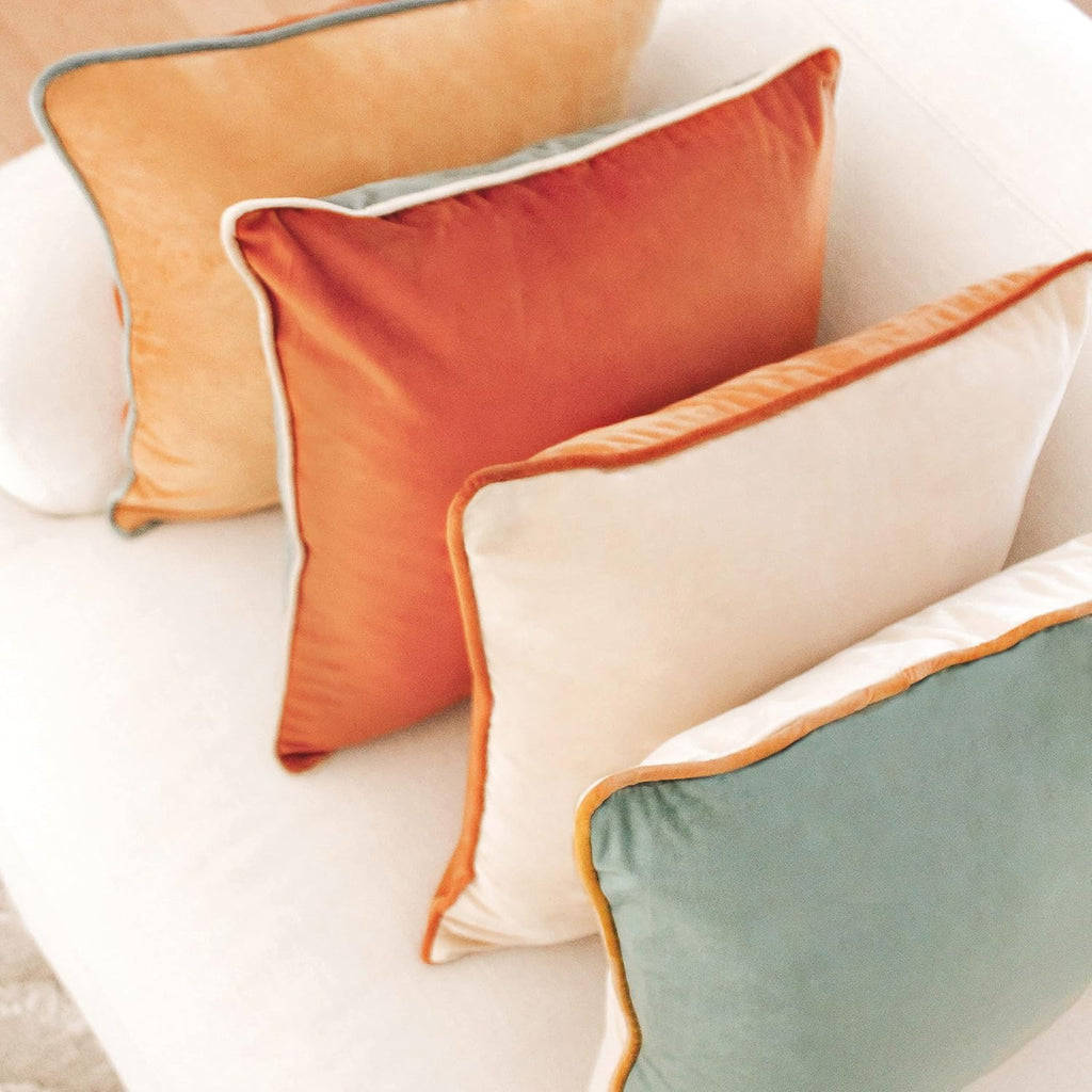 Set of 4 18×18 Inch Double-Sided Velvet Throw Pillow Covers, Orange & Teal