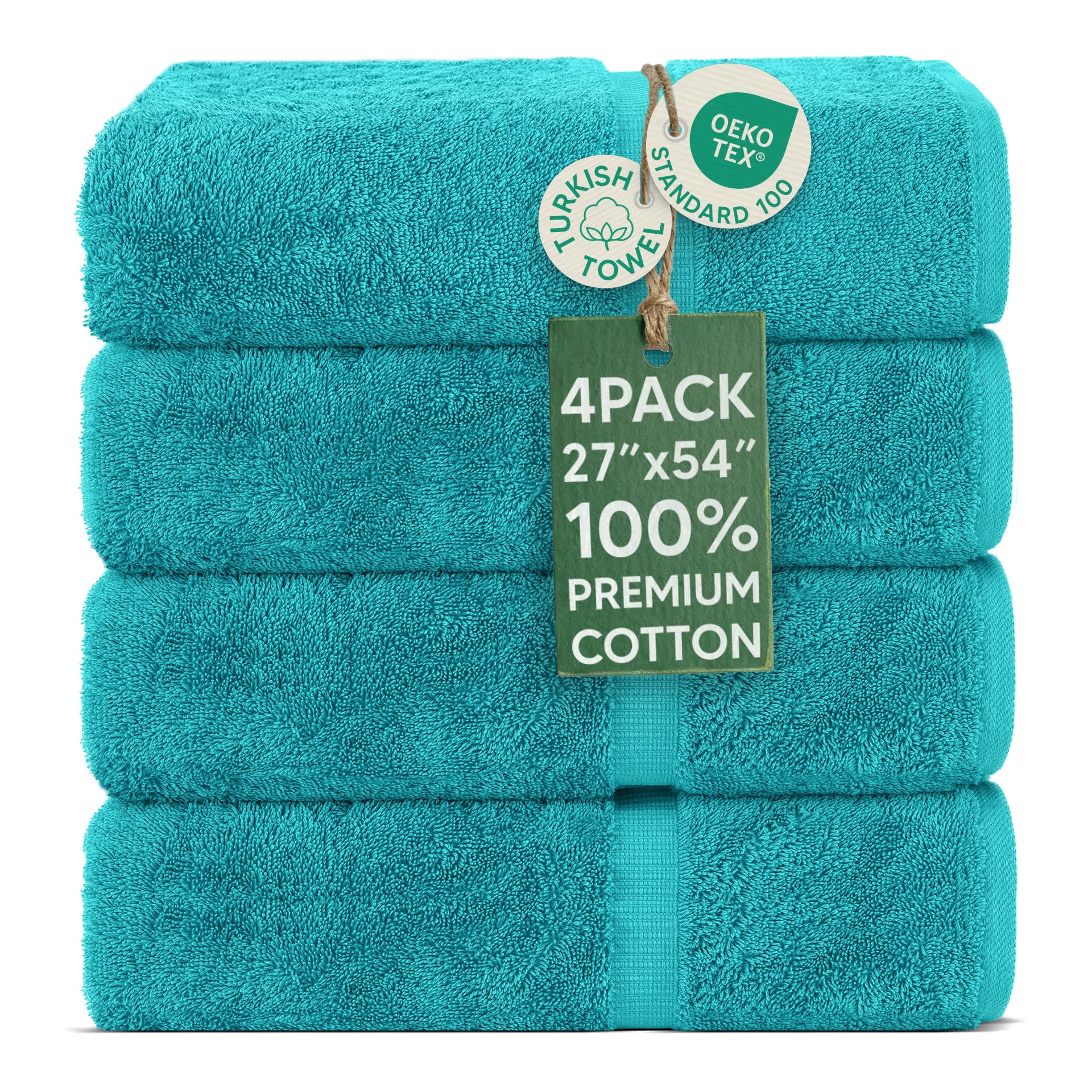 Chakir Turkish Linens 4 Piece Extra Large Bath Towels, 100% Cotton Luxury Turkish Towels for Bathroom, Soft Absorbent Bath Towels, 30 x 60 Inches, Wedgewood