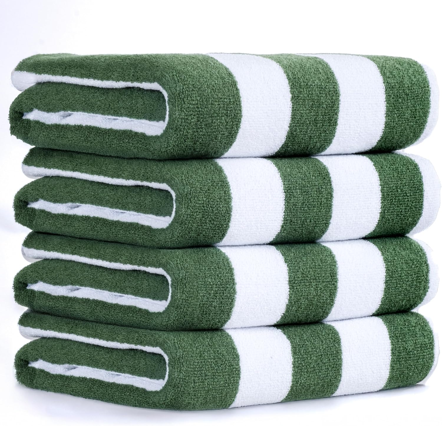 American Soft Linen Cabana Striped Beach Towels, 30x60 inch 4 Piece Oversize Pool Towels, Quick Drying Sand Free Swim Towels, Sage Green