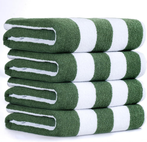 American Soft Linen Cabana Striped Beach Towels, 30x60 inch 4 Piece Oversize Pool Towels, Quick Drying Sand Free Swim Towels, Sage Green
