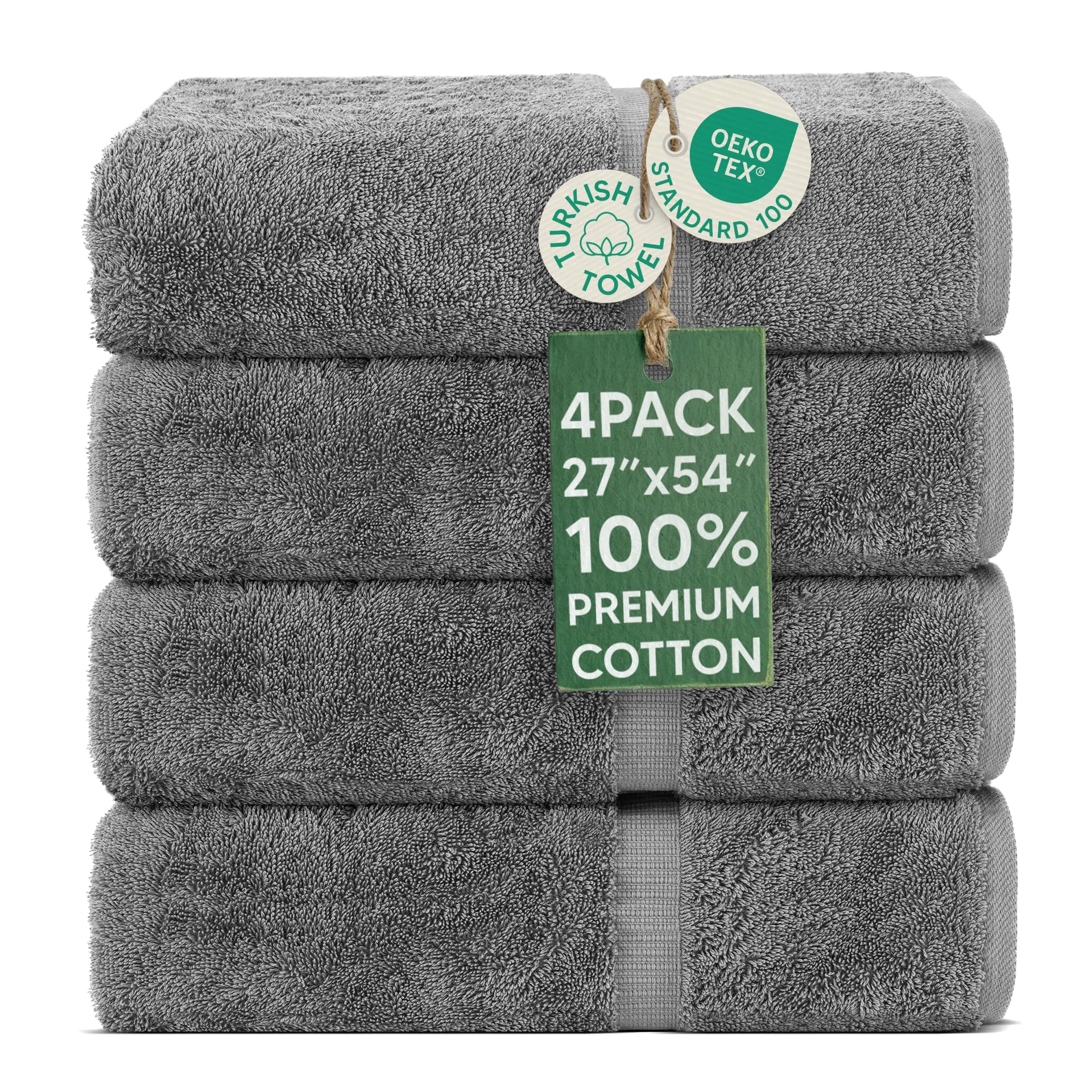Chakir Turkish Linens 4 Piece Extra Large Bath Towels, 100% Cotton Luxury Turkish Towels for Bathroom, Soft Absorbent Bath Towels, 30 x 60 Inches, Wedgewood