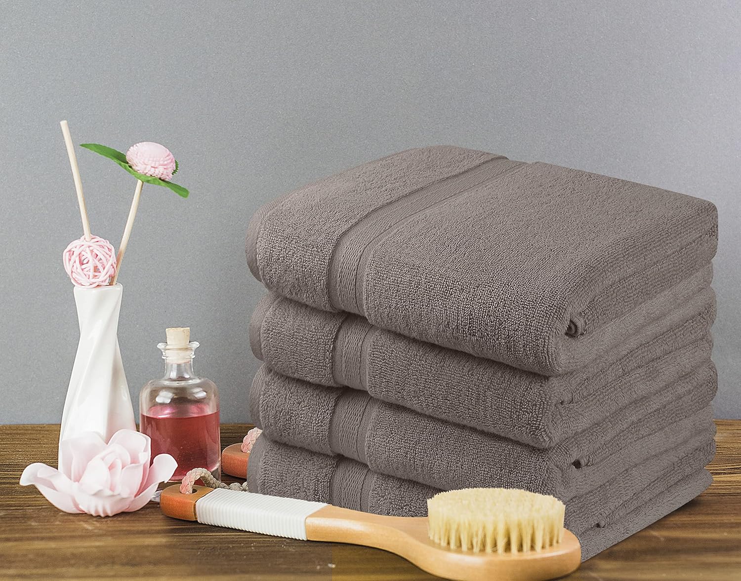 Towel and Linen Mart 4 Pieces Bath Towel Sets - Silver - 2 ply Low Twist Soft Feel Luxurious,Quick Dry, Extra Absorbent, 100% Ring Spun Cotton 600 GSM (27 x 54, Pack of 4)