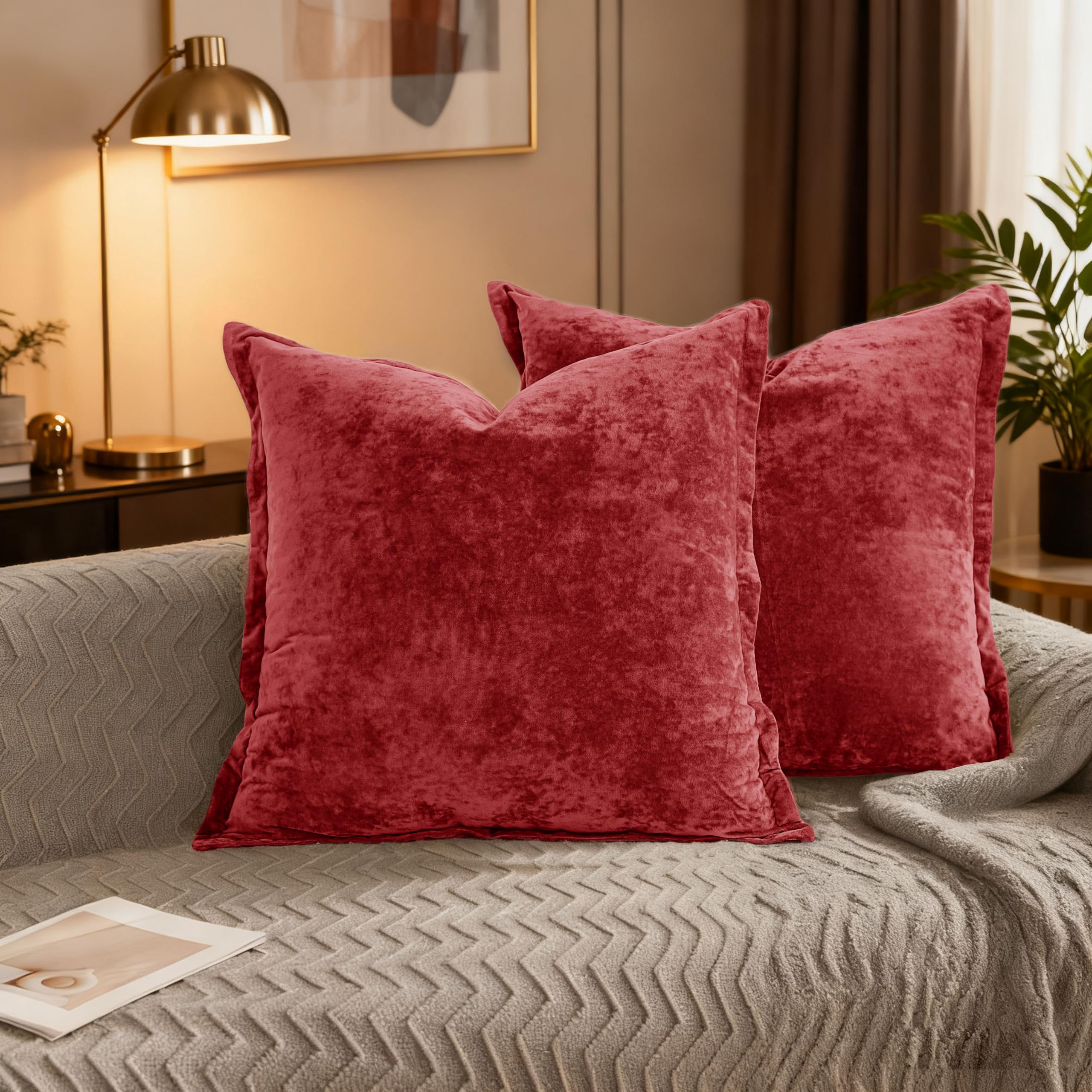 Velvet Pillow Covers 2 Pack Soft 26x26 Pillow Covers Solid Square Euro Shams Decorative Couch Pillow Cases with Wide Border for Sofa Bed Home Decor,Black
