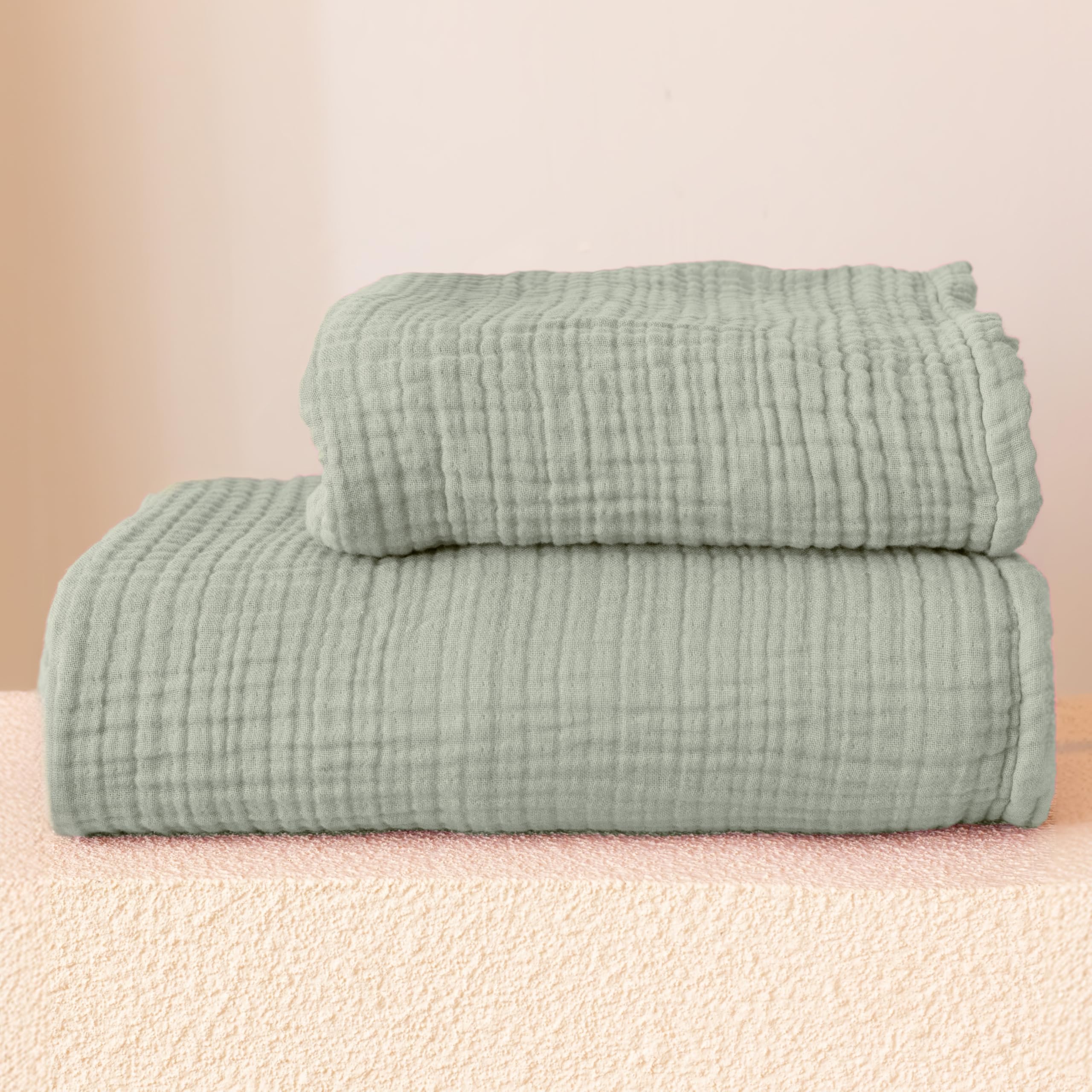 Ultra Soft Muslin Towel Adult Set, 100% Turkish Cotton 4-Layer 2 Pieces Luxury Muslin Hand & Bath Towels Sets for Bathroom (Mustard, 1 Bath & 1 Hand Towel Set)