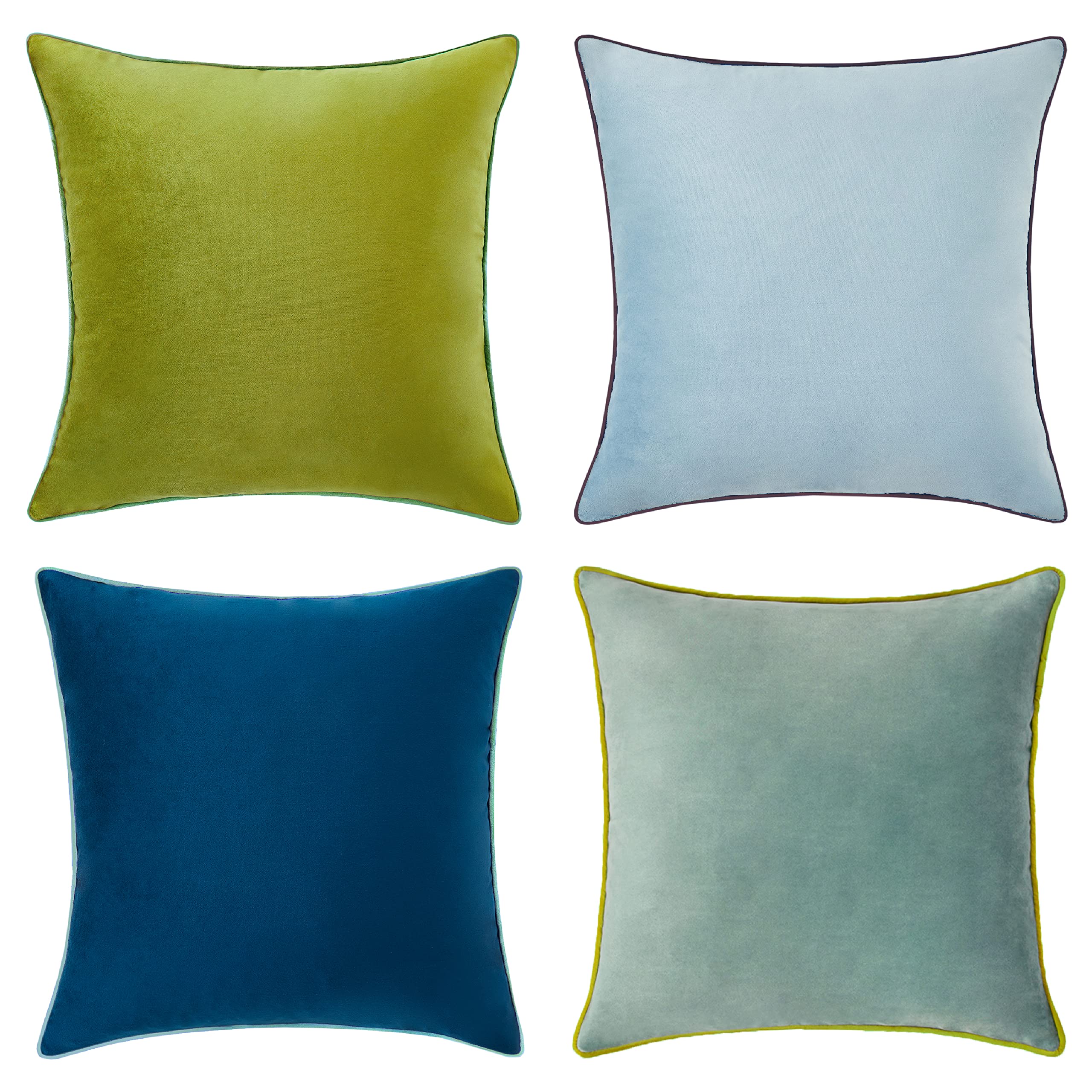 Set of 4 18×18 Inch Double-Sided Velvet Throw Pillow Covers, Orange & Teal