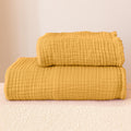 Ultra Soft Muslin Towel Adult Set, 100% Turkish Cotton 4-Layer 2 Pieces Luxury Muslin Hand & Bath Towels Sets for Bathroom (Mustard, 1 Bath & 1 Hand Towel Set)