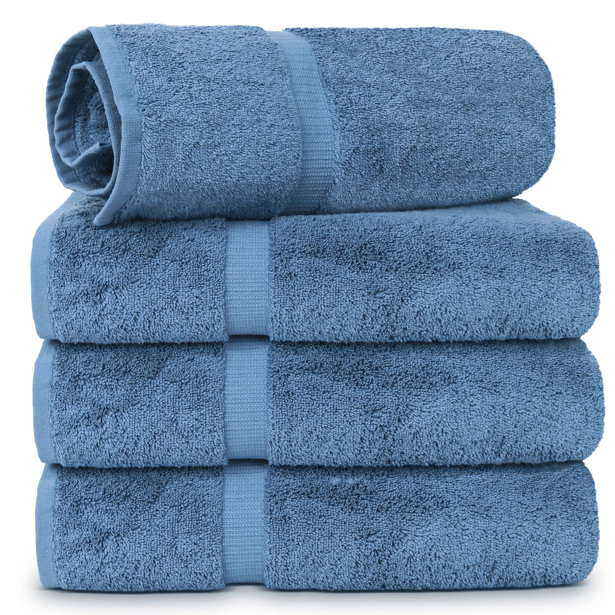 Chakir Turkish Linens 4 Piece Extra Large Bath Towels, 100% Cotton Luxury Turkish Towels for Bathroom, Soft Absorbent Bath Towels, 30 x 60 Inches, Wedgewood