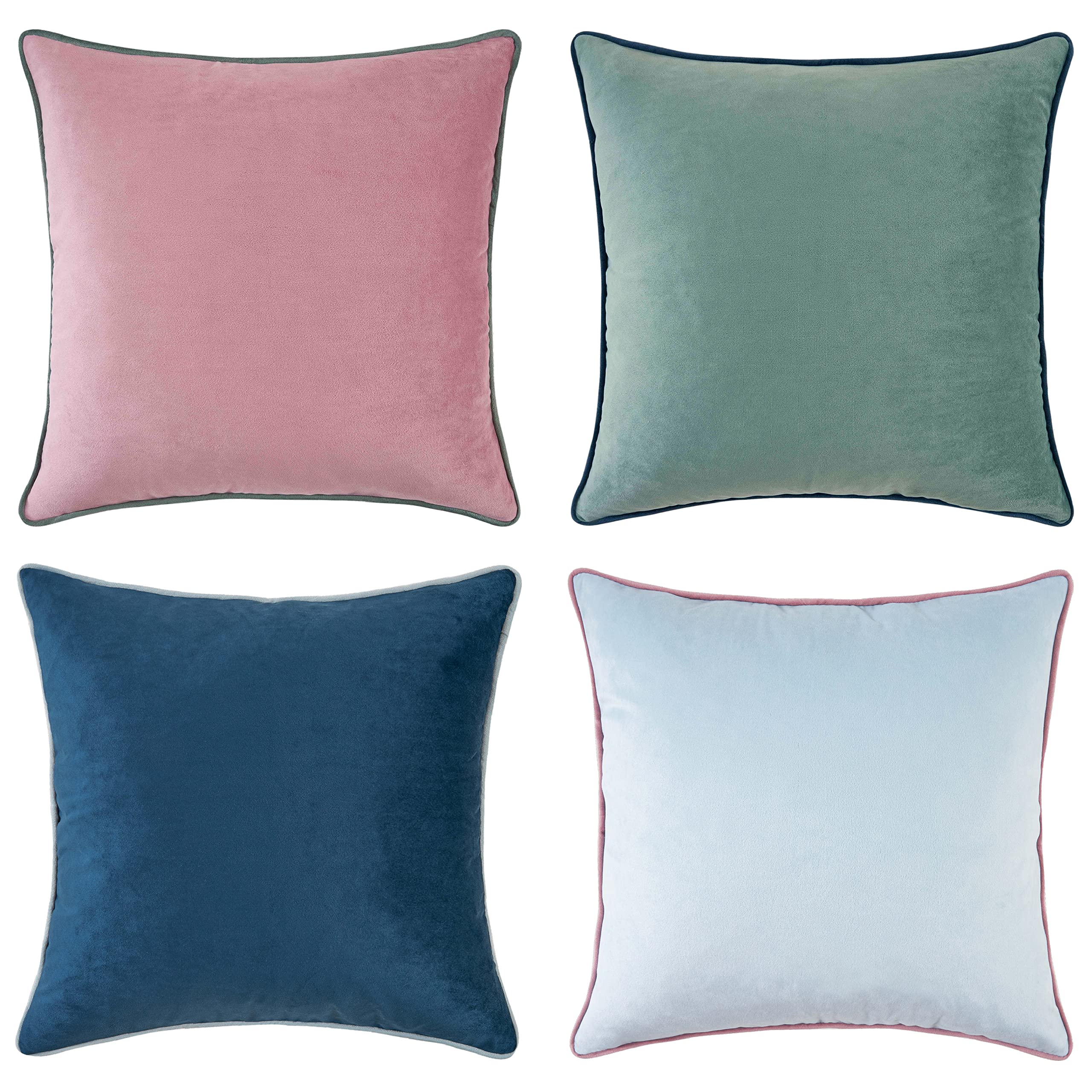 MONDAY MOOSE Decorative Throw Pillow Covers Cushion Cases, Set of 4 Soft Velvet Modern Double-Sided Designs, Mix and Match for Home Decor, Pillow Inserts Not Included (18x18 inch, Orange/Teal)