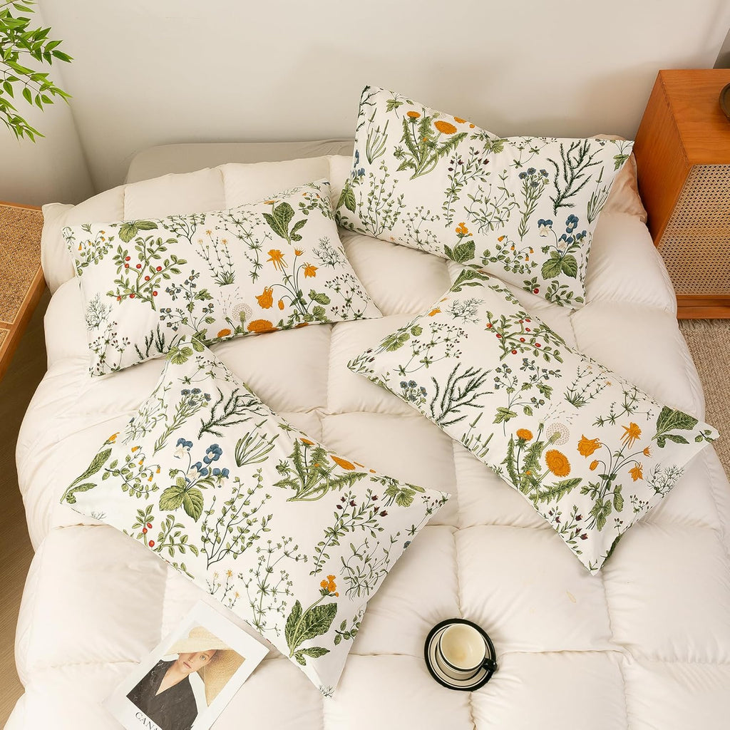 ECOCOTT 100% Cotton Pillowcases Standard Size, Floral Print Pattern Pillow Cover 4 Pack, Super Soft Envelope Closure Standard Pillow Case Set (Standard, 20"x26")
