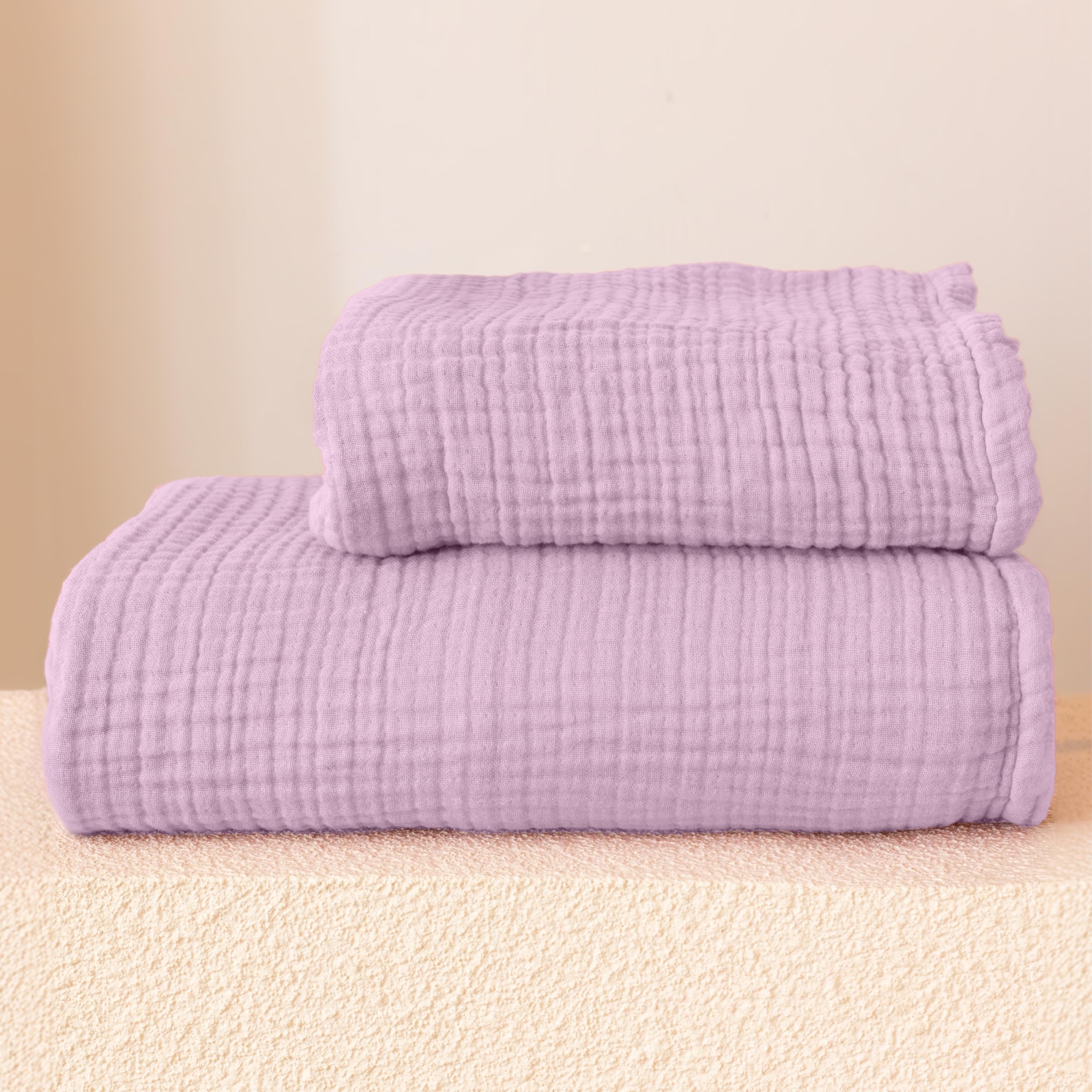 Ultra Soft Muslin Towel Adult Set, 100% Turkish Cotton 4-Layer 2 Pieces Luxury Muslin Hand & Bath Towels Sets for Bathroom (Mustard, 1 Bath & 1 Hand Towel Set)