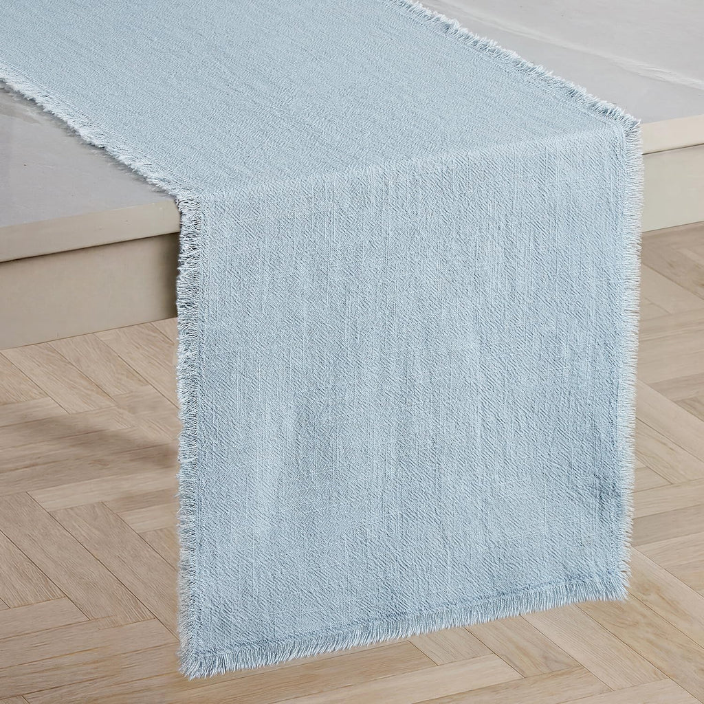 KINGSTONE 14 x 72 Inches Frayed Edge Table Runner, 270G Heavyweight Sand Washed Slub Texture Cotton Linen for Modern Farmhouse, Rustic Home Decorations Dining Room Wedding Boho Decor, Natural