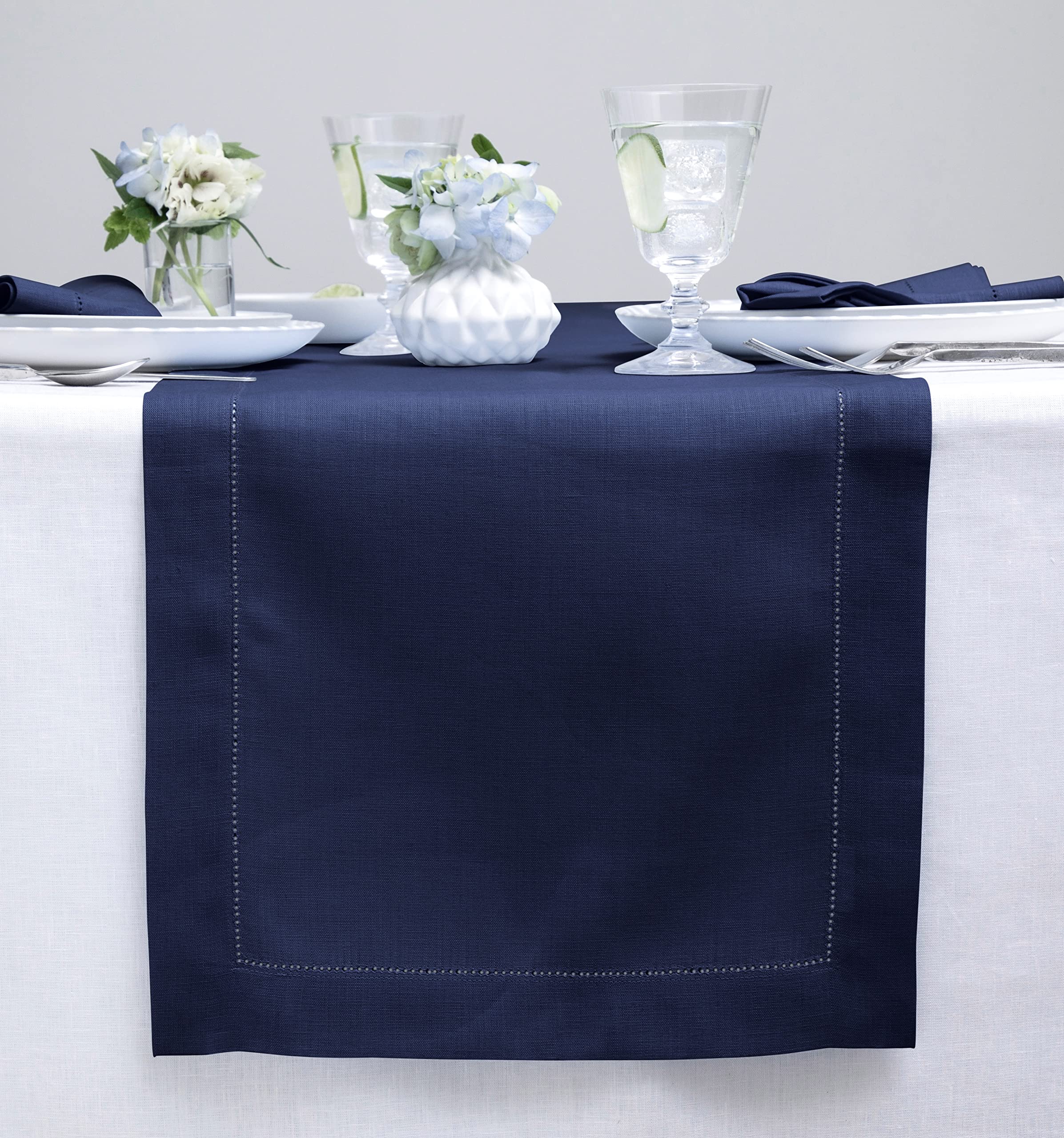 Solino Home Linen Light Natural Table Runner 72 Inches Long - 100% Pure Linen Hemstitch Table Runner 14 x 72 Inch for Dresser, Dining, Spring, Summer - Classic Hemstitch