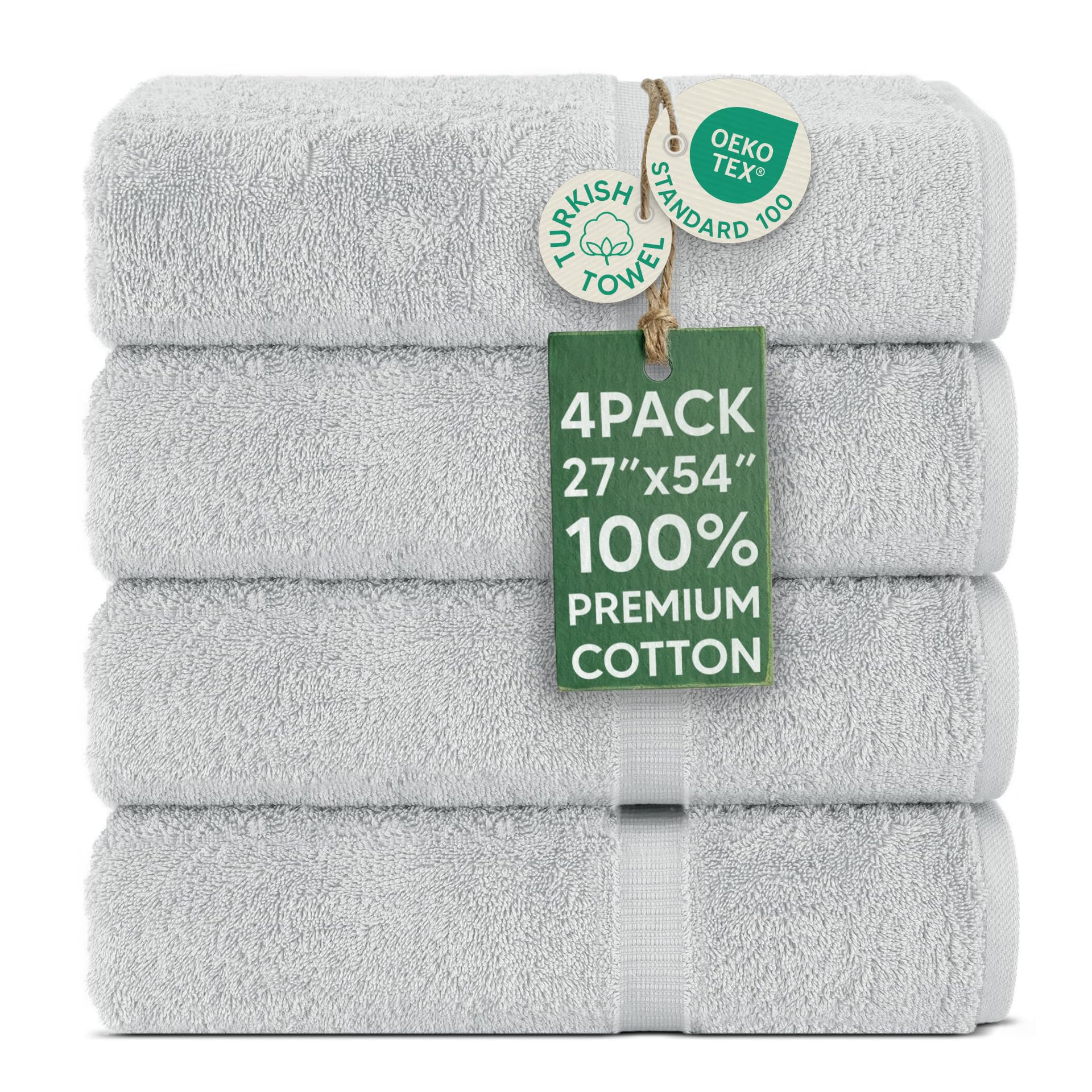 Chakir Turkish Linens 4 Piece Extra Large Bath Towels, 100% Cotton Luxury Turkish Towels for Bathroom, Soft Absorbent Bath Towels, 30 x 60 Inches, Wedgewood
