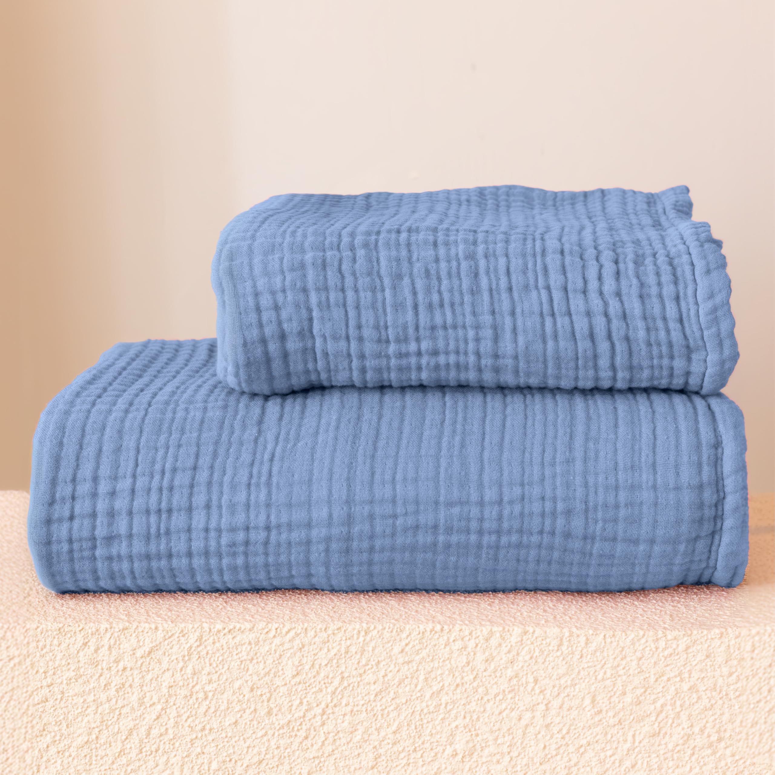 Ultra Soft Muslin Towel Adult Set, 100% Turkish Cotton 4-Layer 2 Pieces Luxury Muslin Hand & Bath Towels Sets for Bathroom (Mustard, 1 Bath & 1 Hand Towel Set)