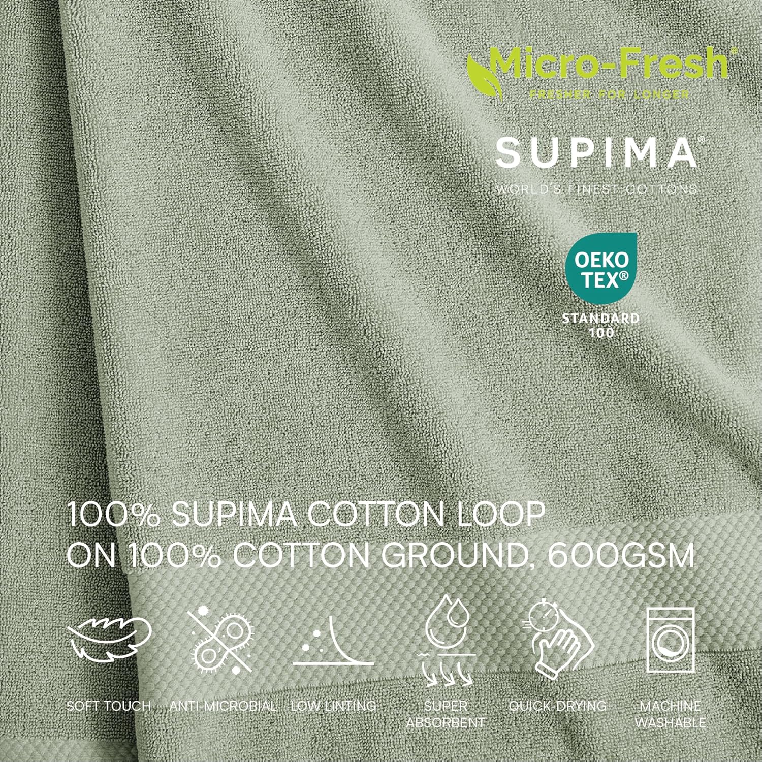 Lacoste Heritage 100% Supima Cotton Bath Towel, Aloe, 30" x 54" – Highly Absorbent & Quick Drying, Premium Super Soft Bath Towel, Bathroom Essential, Gift for All Occasions, Machine Washable