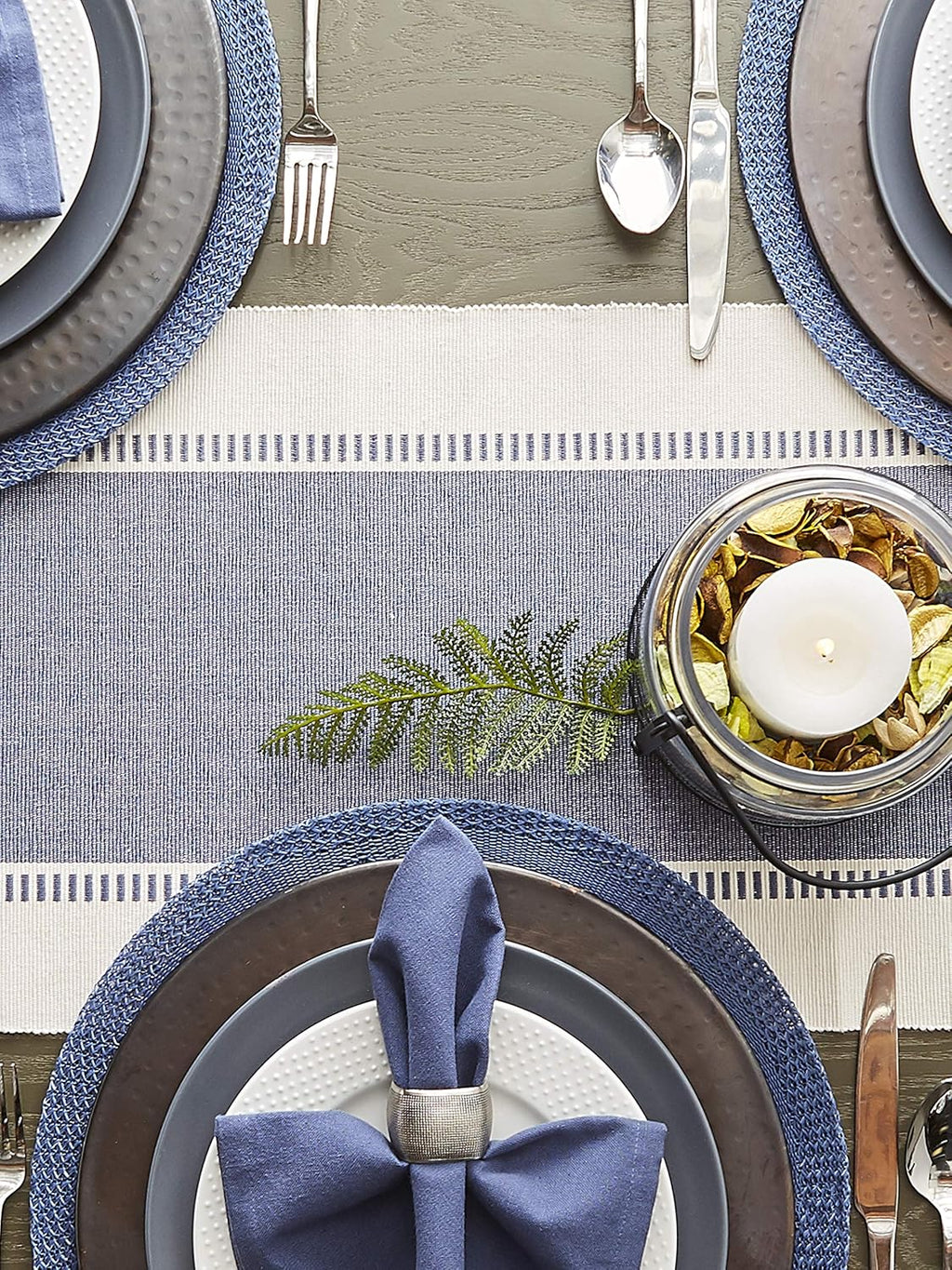 Stripe Woven Table Runner, 13x72-inch, French Blue